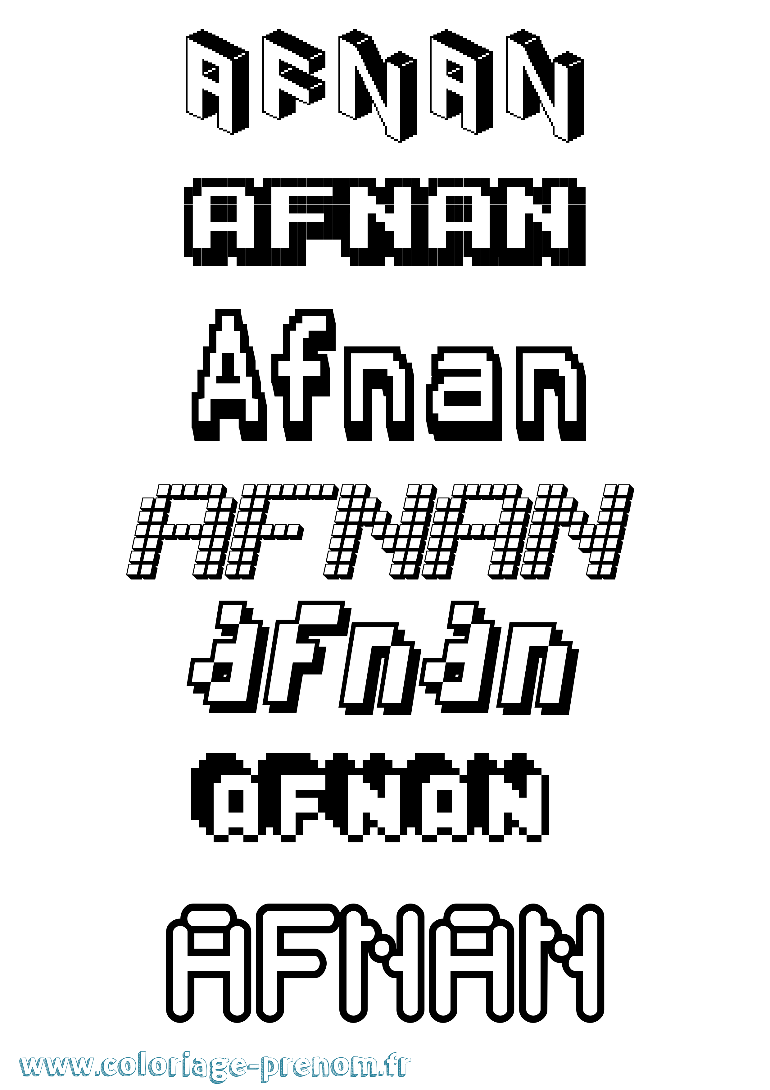 Coloriage prénom Afnan Pixel