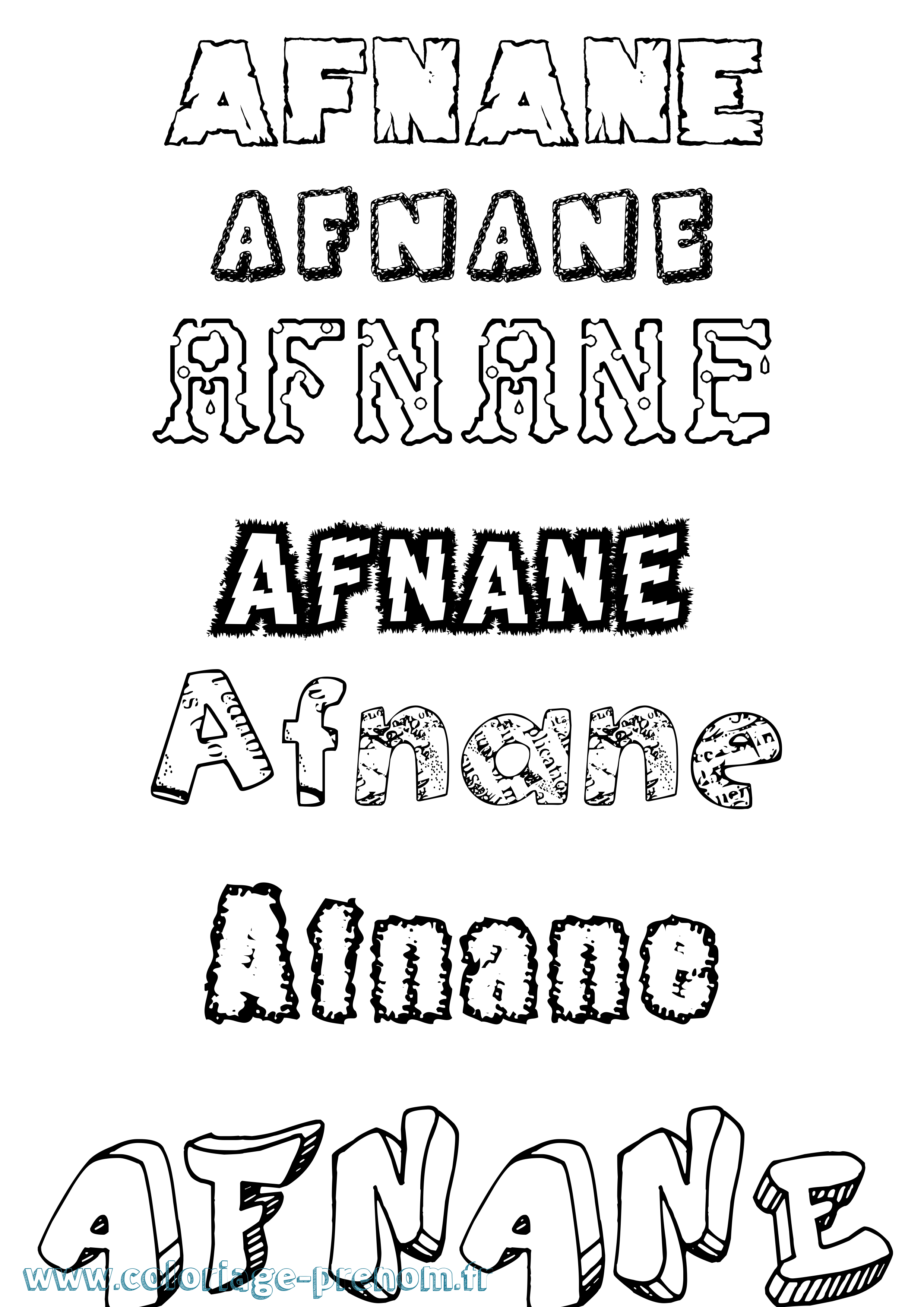 Coloriage prénom Afnane Destructuré