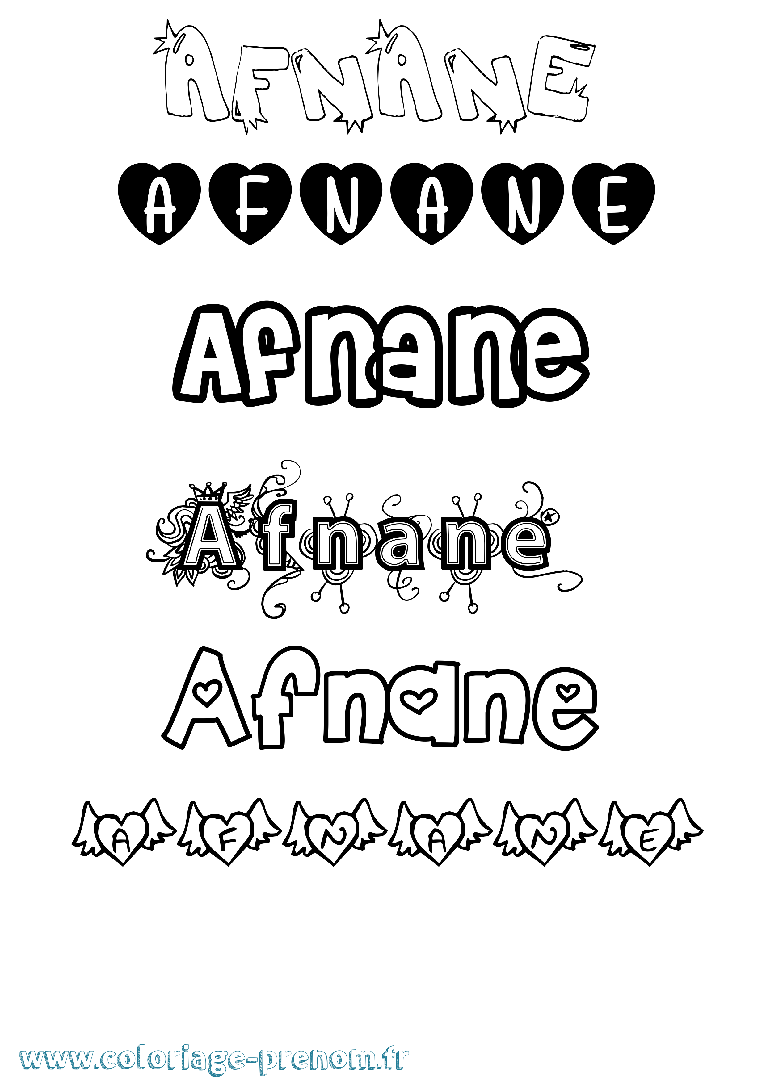 Coloriage prénom Afnane Girly