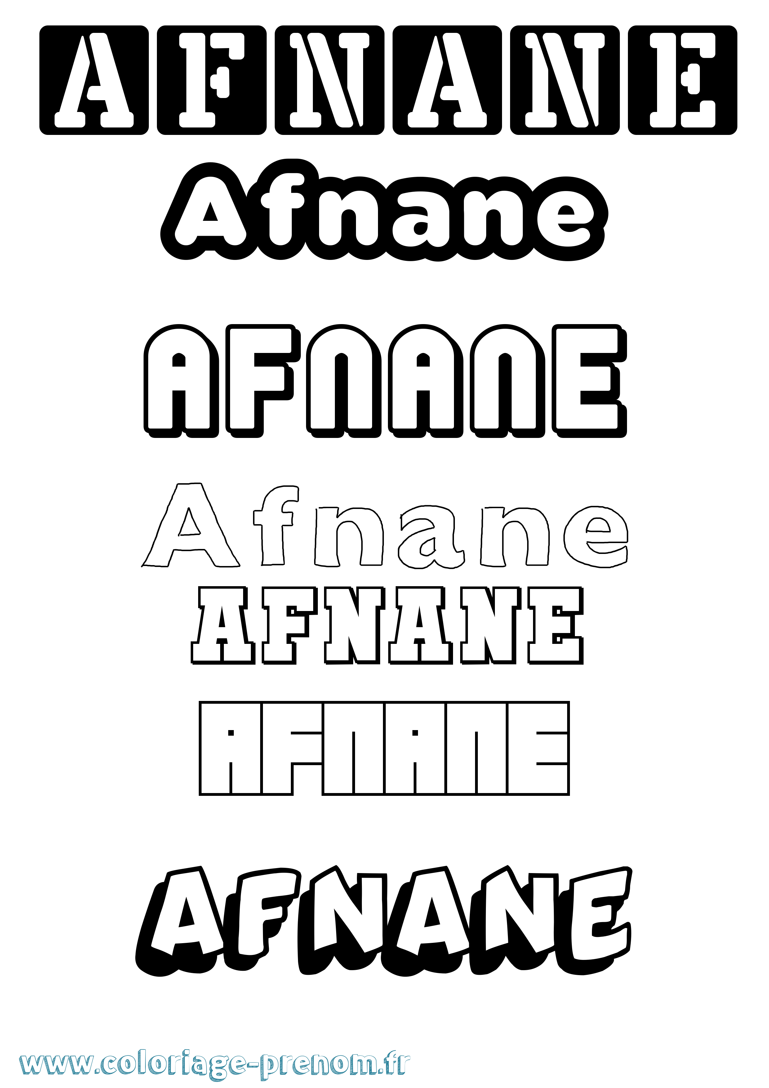 Coloriage prénom Afnane Simple