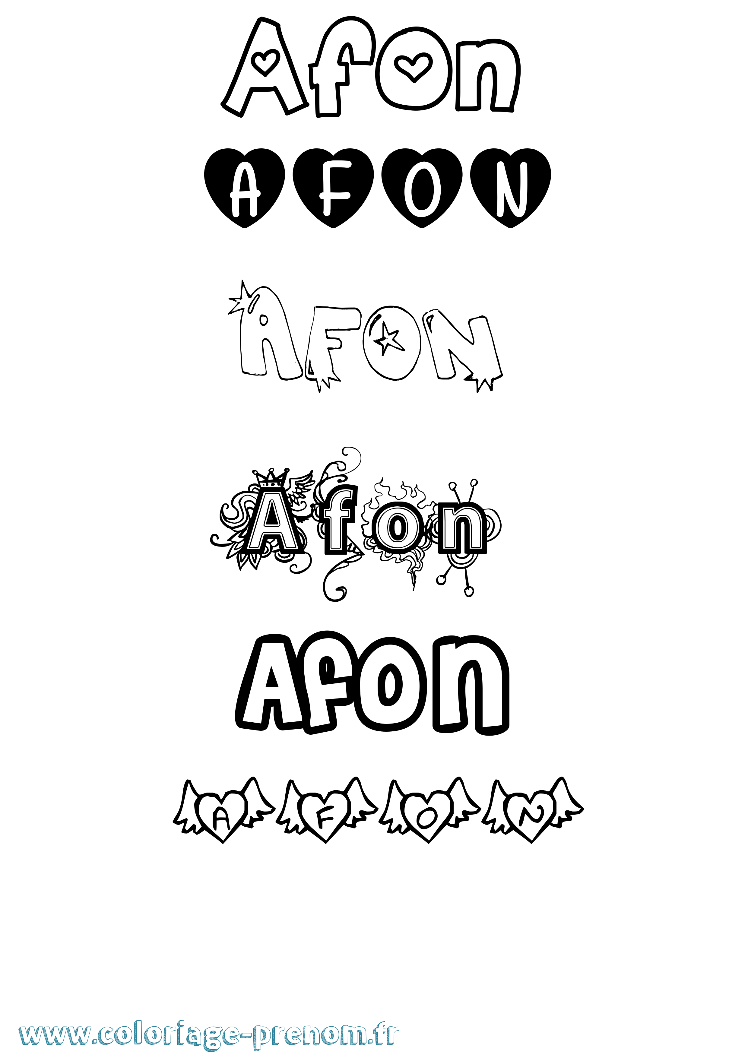 Coloriage Afon Girly Coloriage prénom Afon Girly