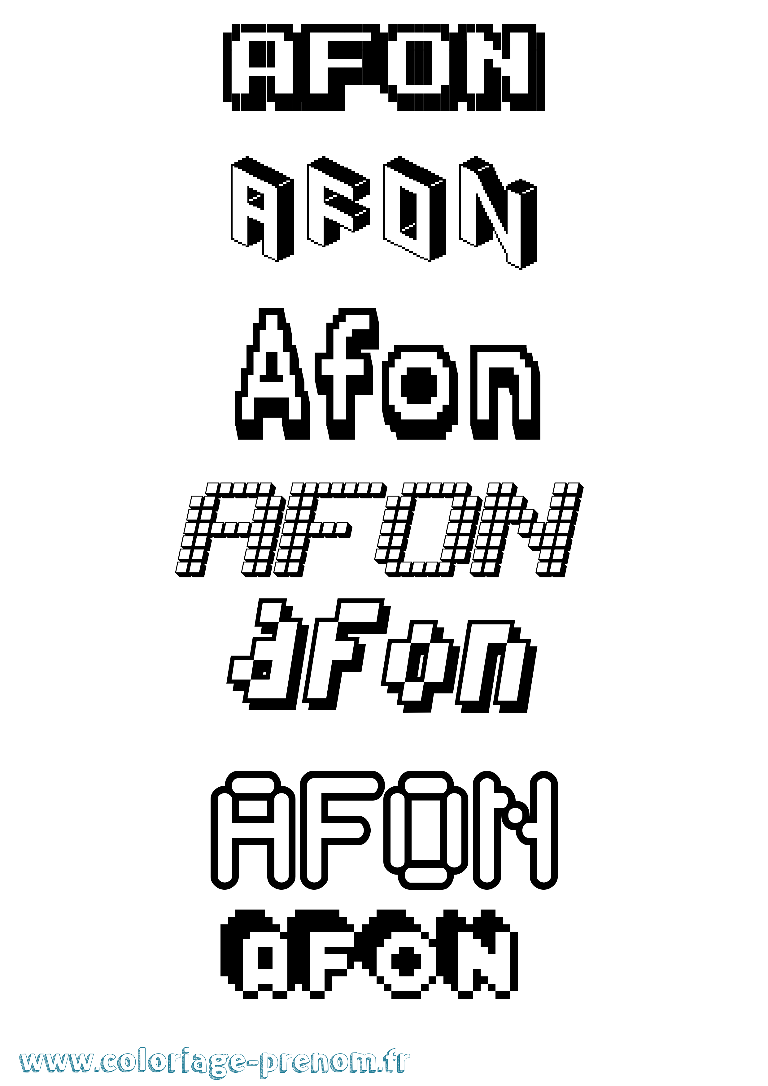 Coloriage prénom Afon Pixel
