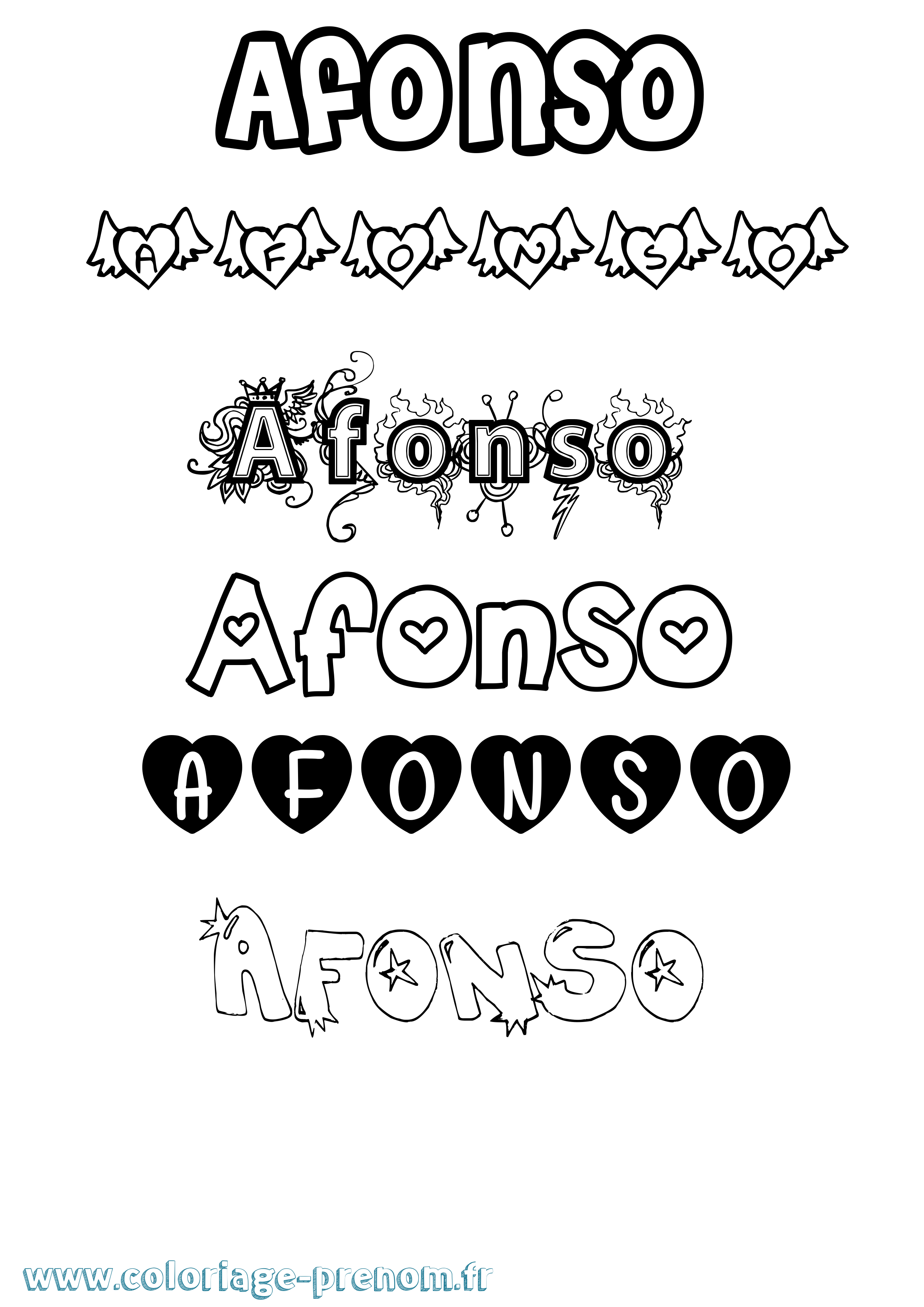 Coloriage prénom Afonso Girly