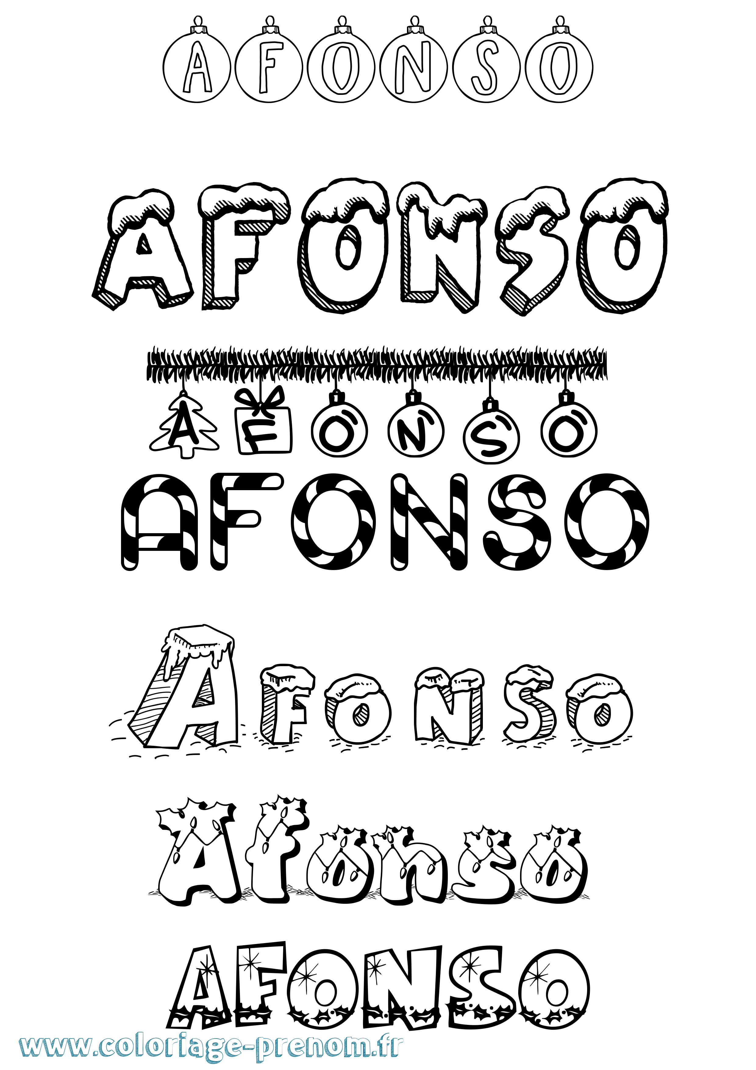 Coloriage prénom Afonso Noël
