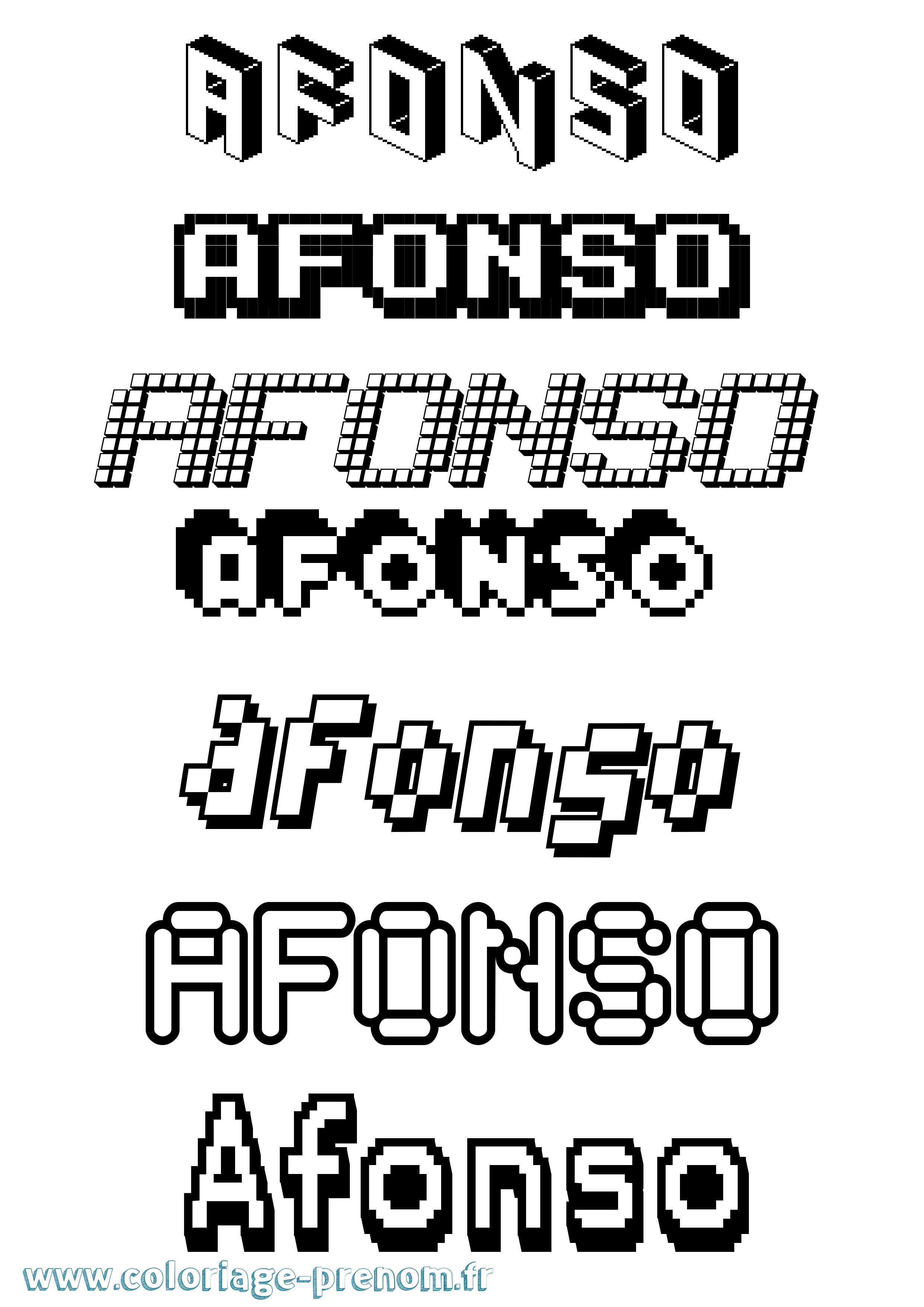 Coloriage prénom Afonso Pixel
