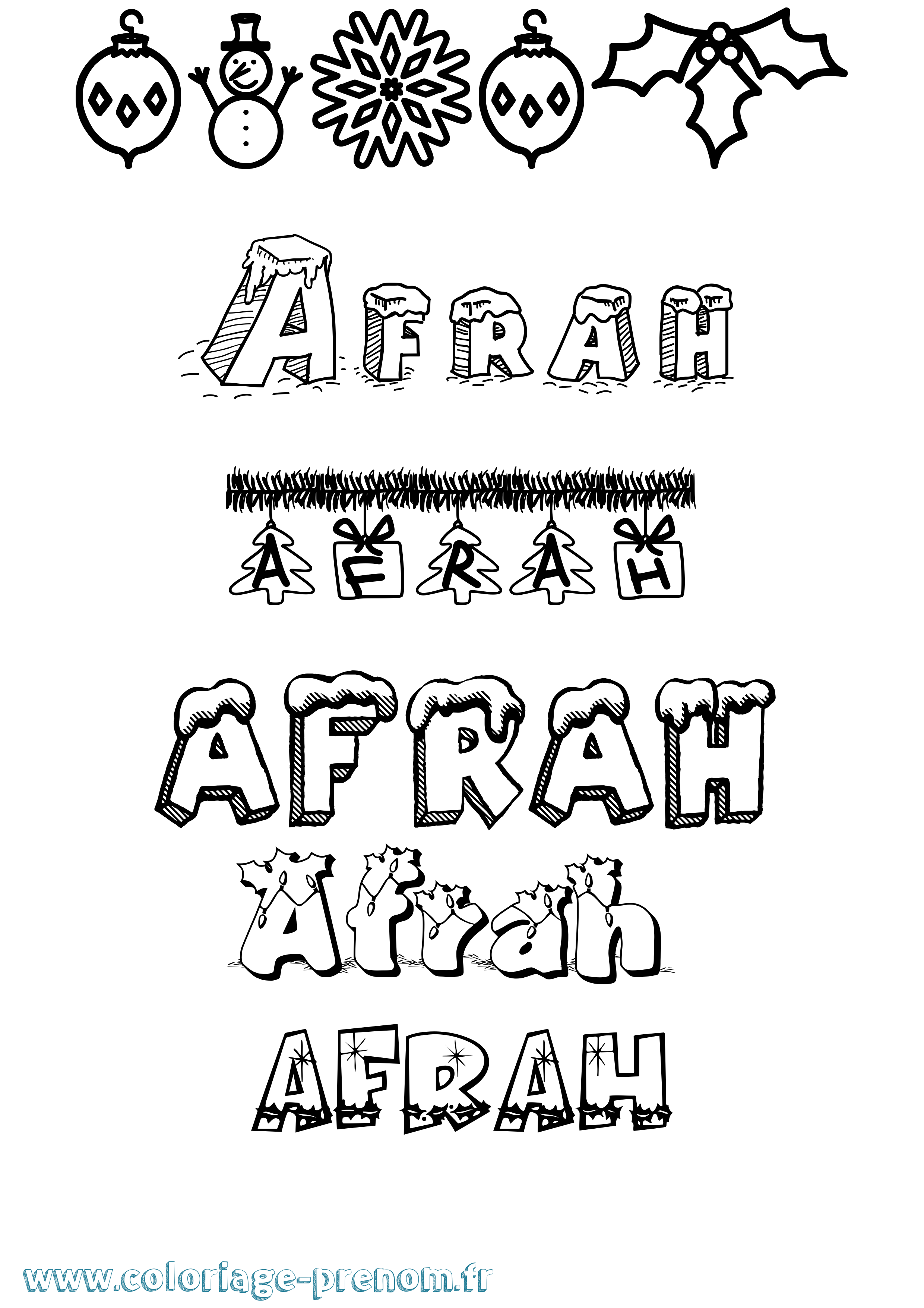 Coloriage Afrah Noël Coloriage prénom Afrah Noël
