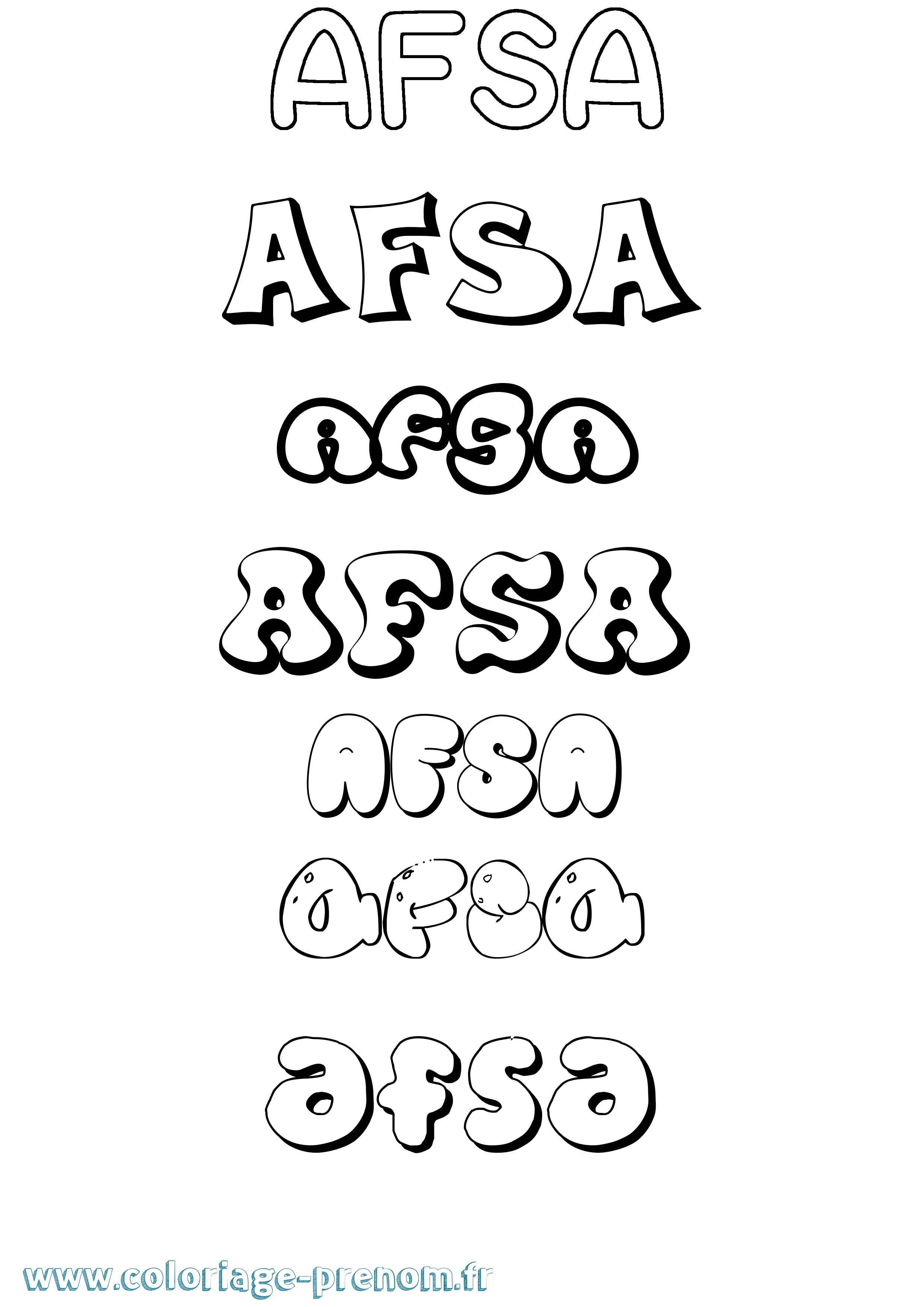 Coloriage prénom Afsa Bubble