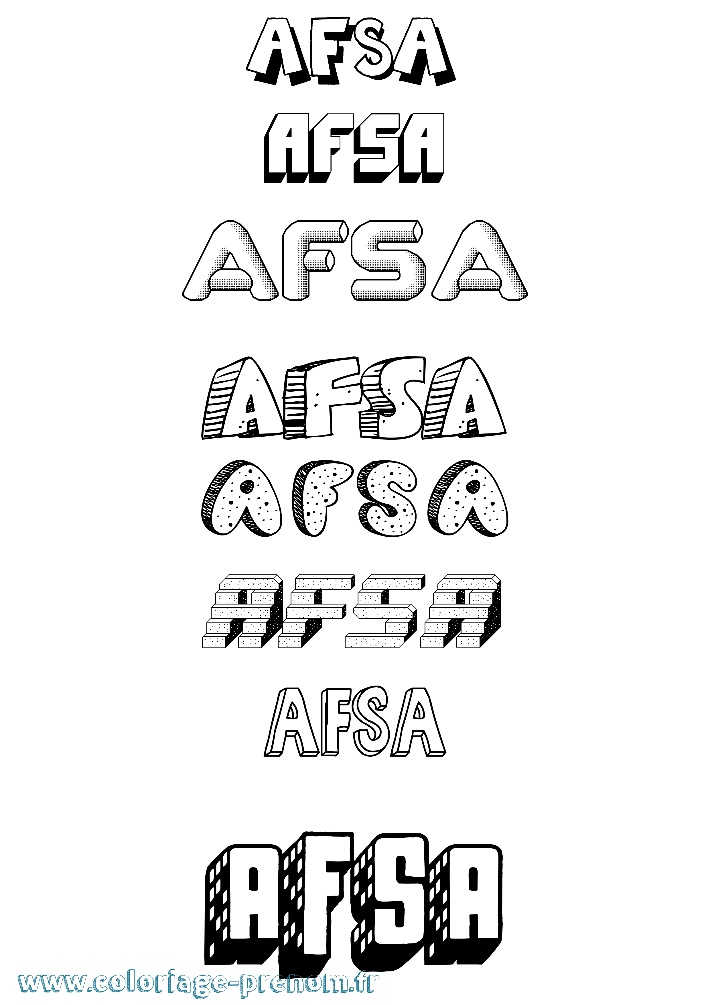 Coloriage prénom Afsa Effet 3D
