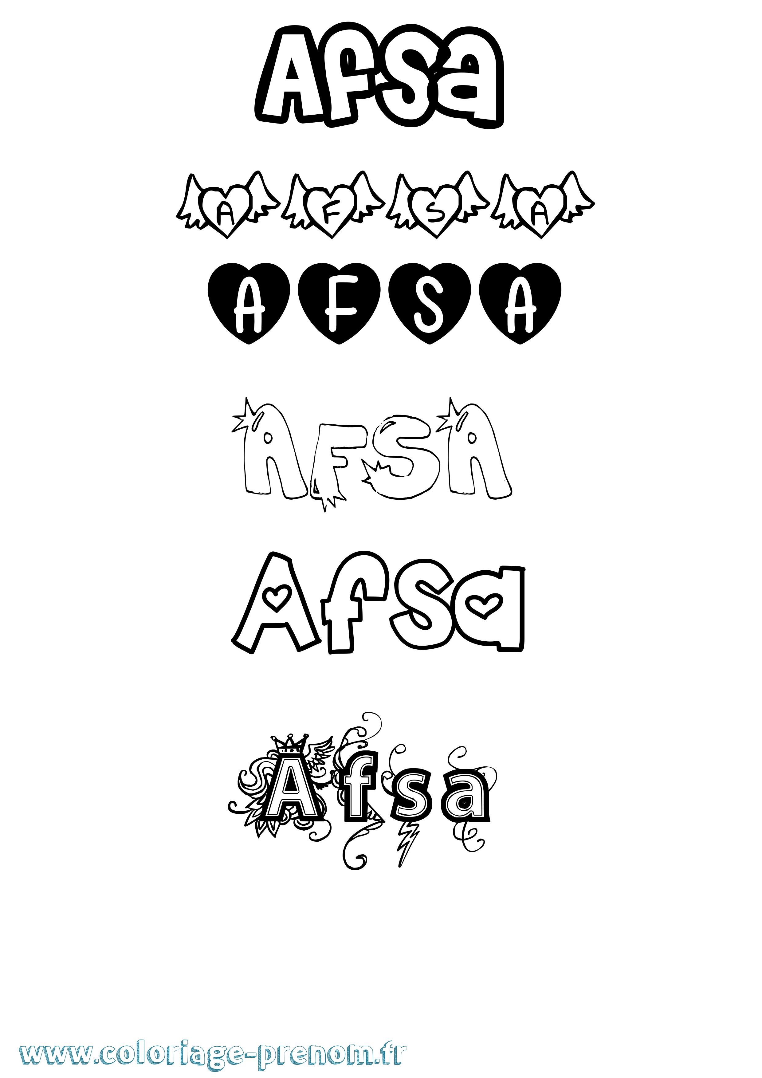 Coloriage prénom Afsa Girly