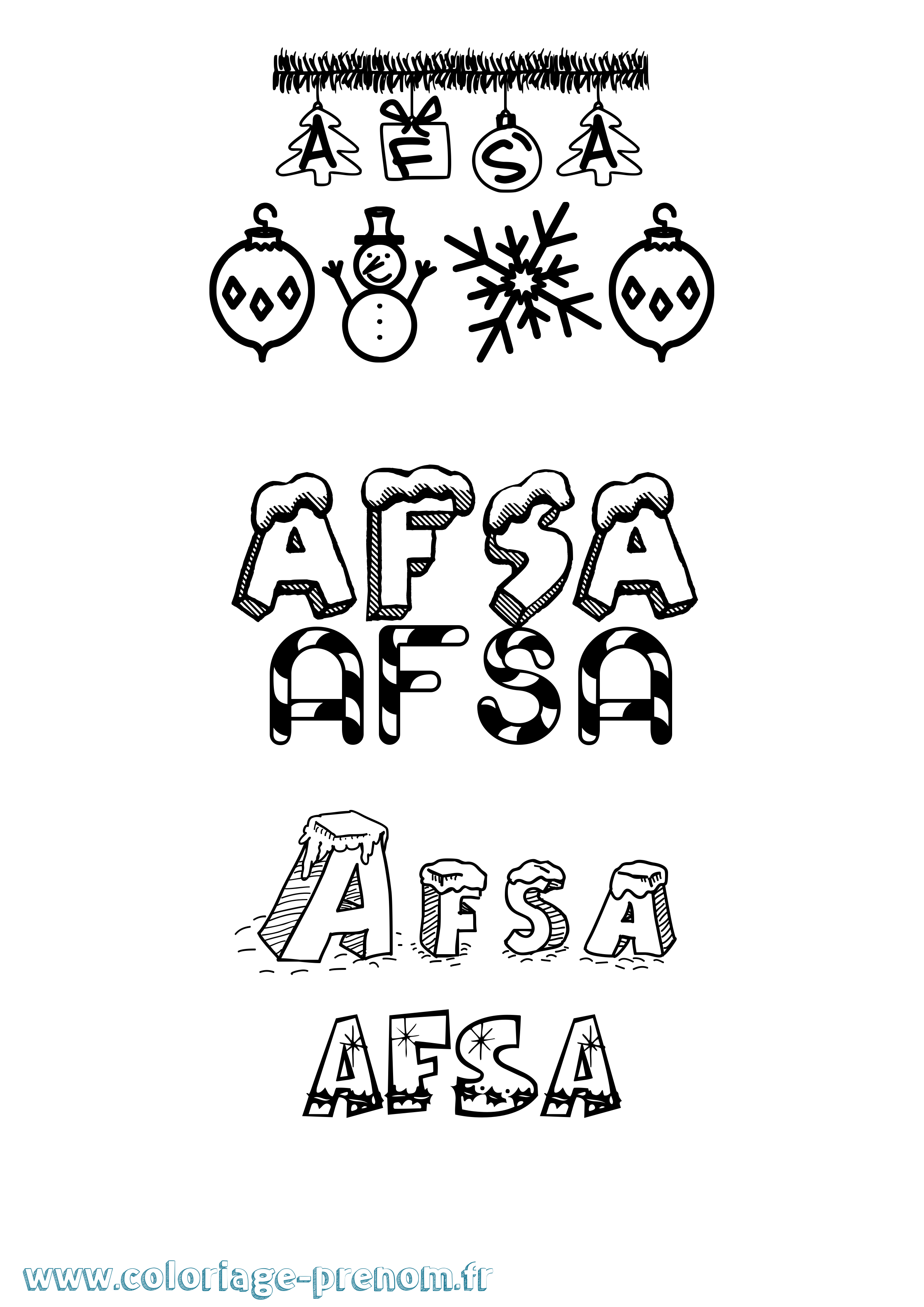 Coloriage prénom Afsa Noël
