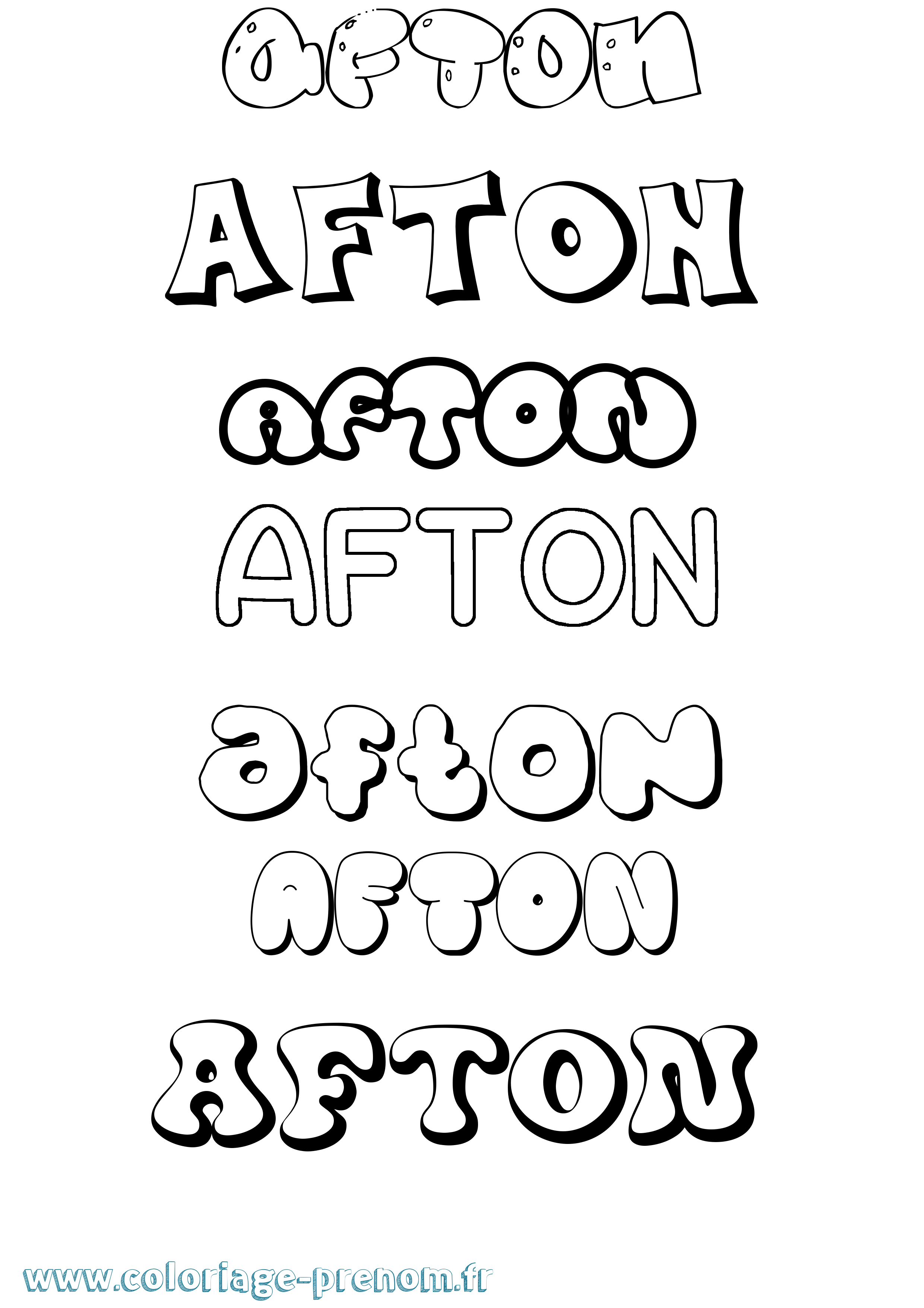 Coloriage prénom Afton Bubble
