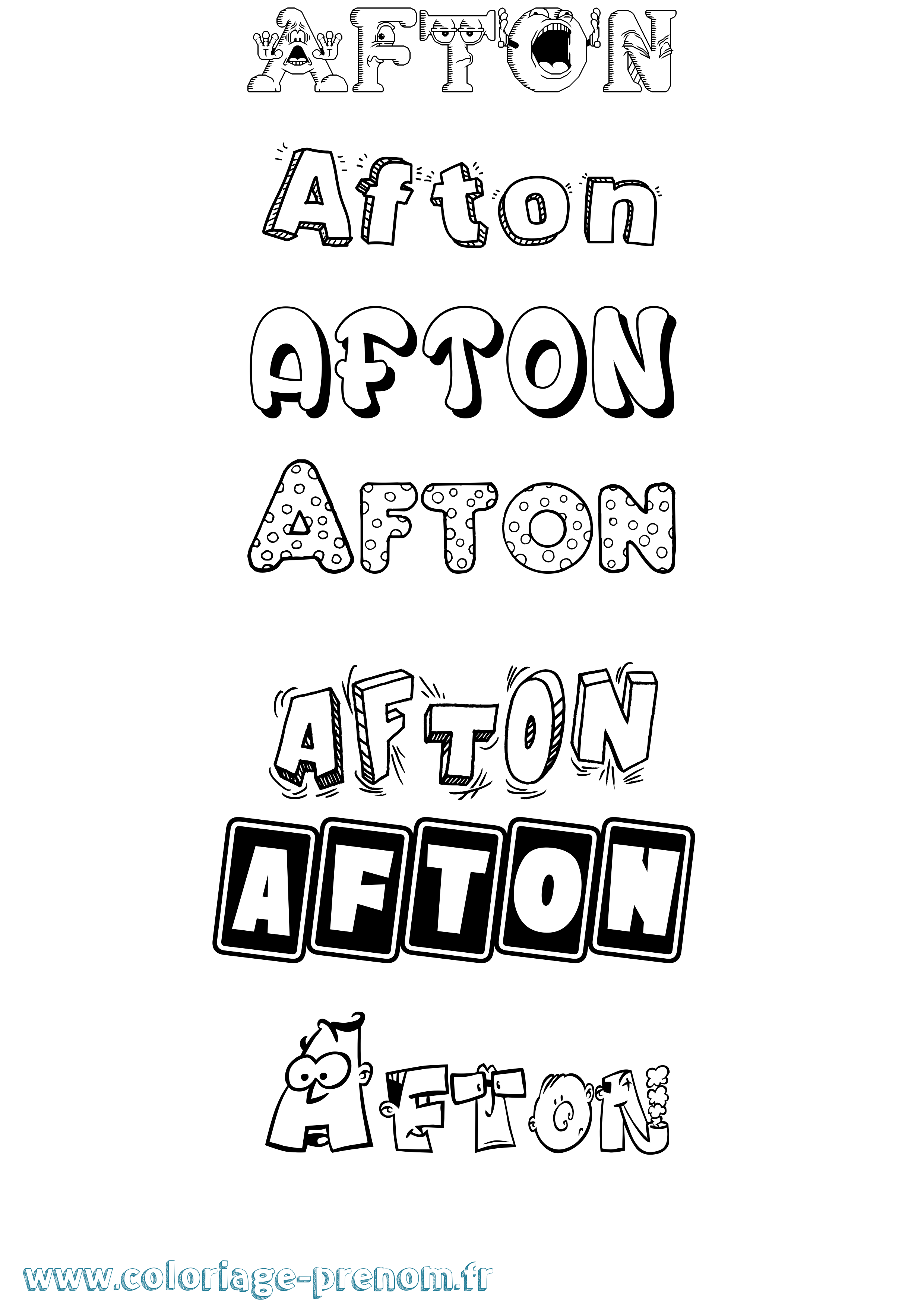 Coloriage prénom Afton Fun
