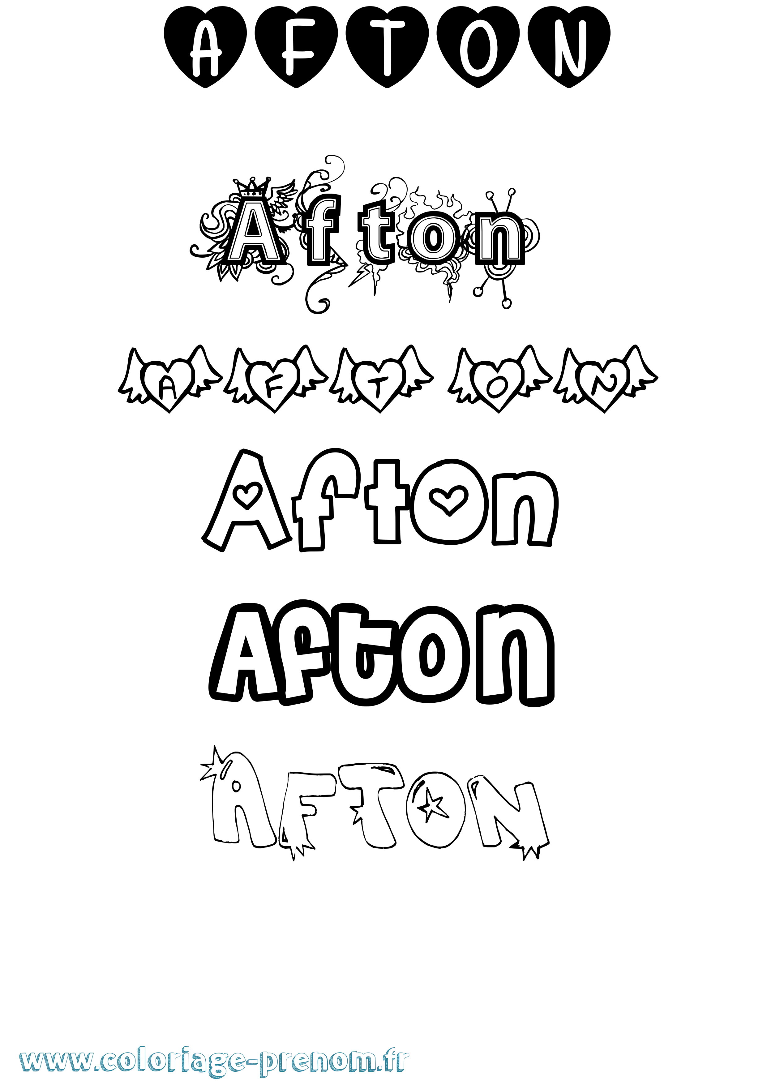 Coloriage prénom Afton Girly
