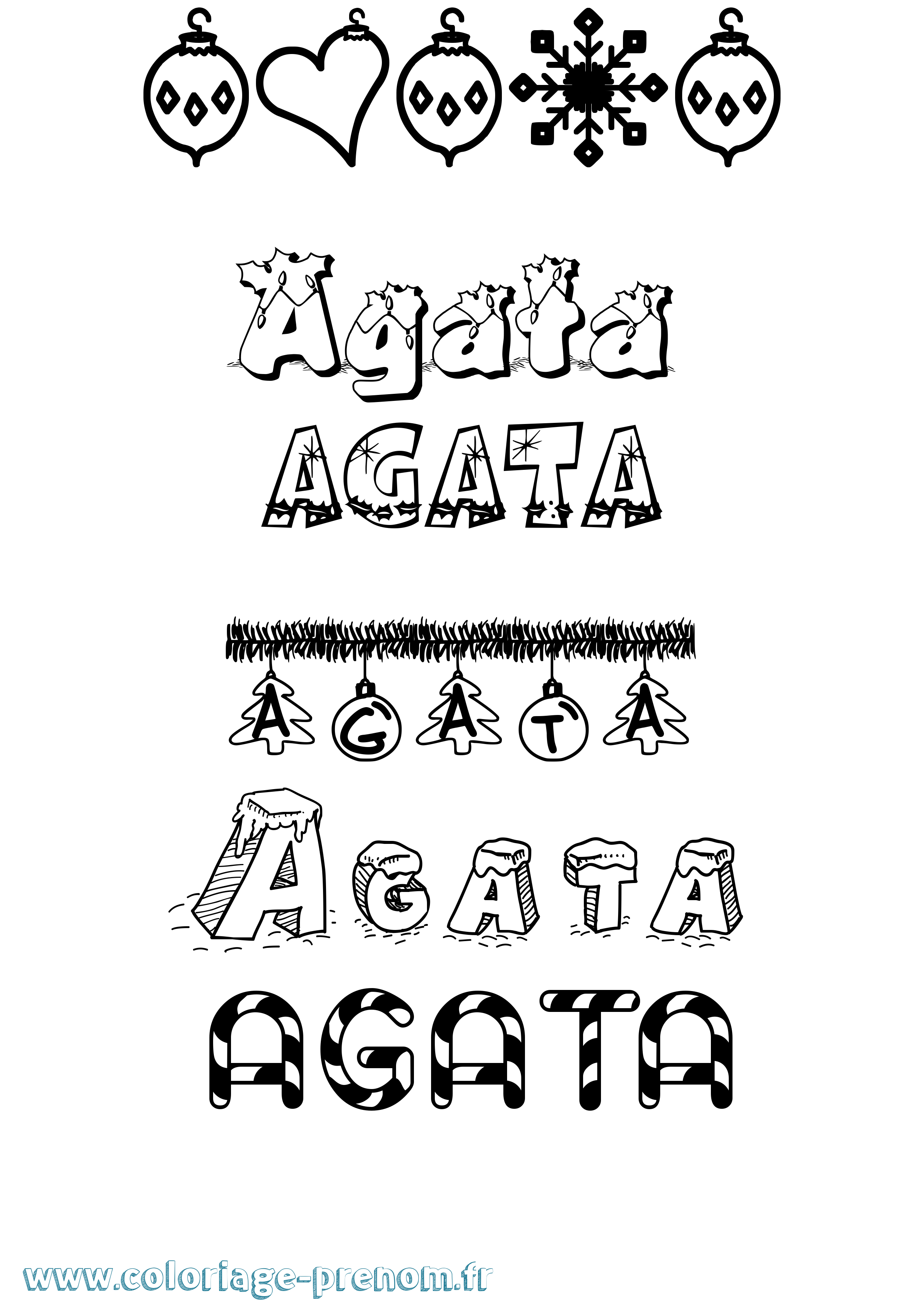 Coloriage Agata Noël Coloriage prénom Agata Noël