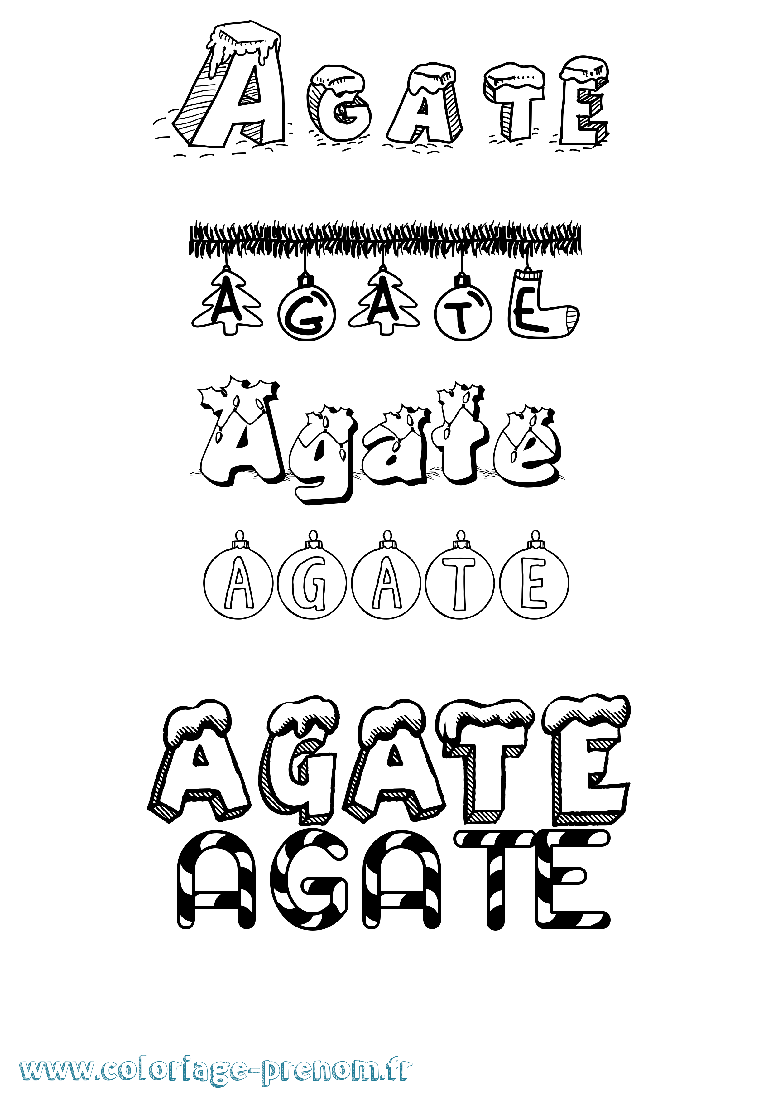 Coloriage Agate Noël Coloriage prénom Agate Noël