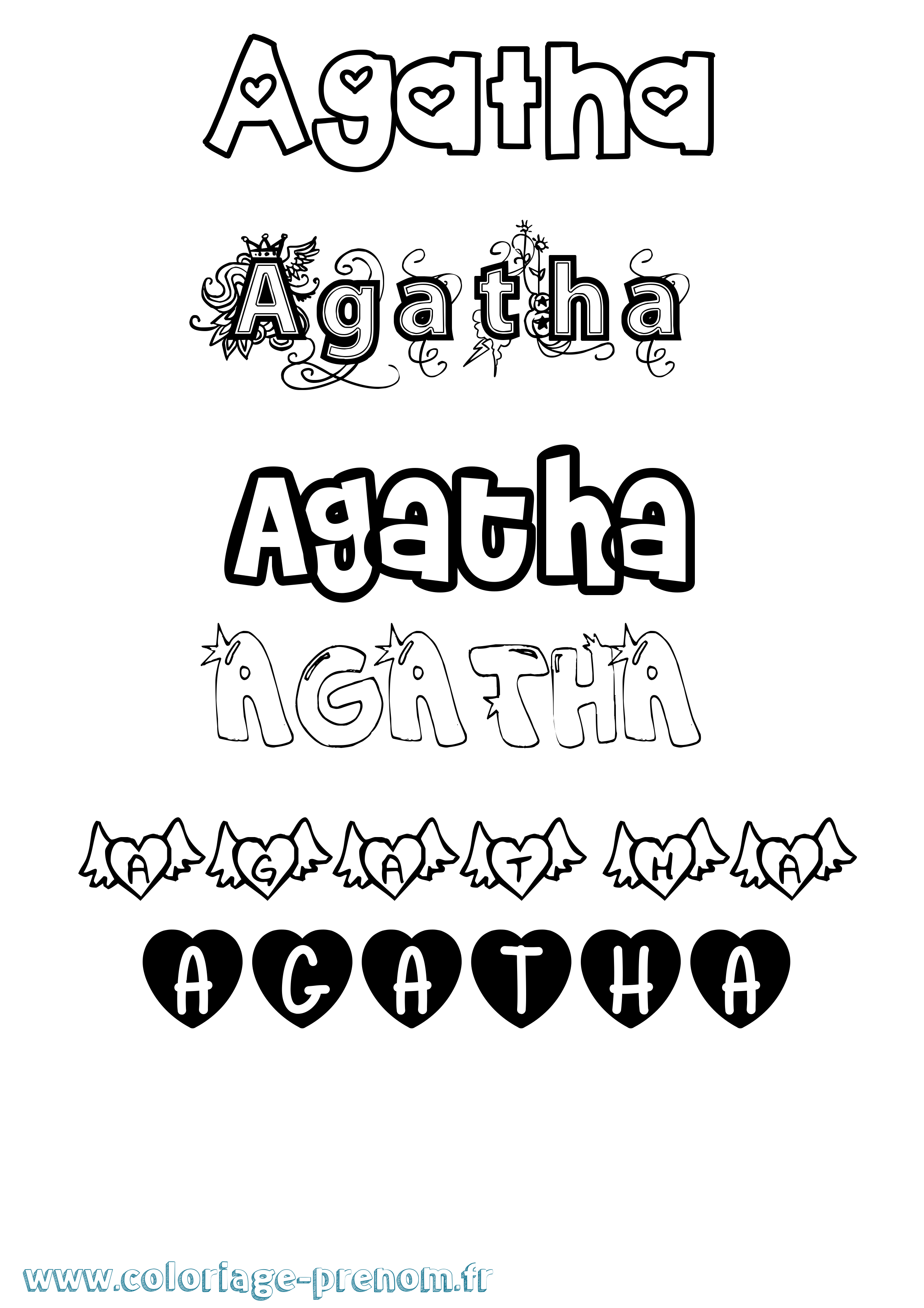 Coloriage Agatha Girly Coloriage prénom Agatha Girly