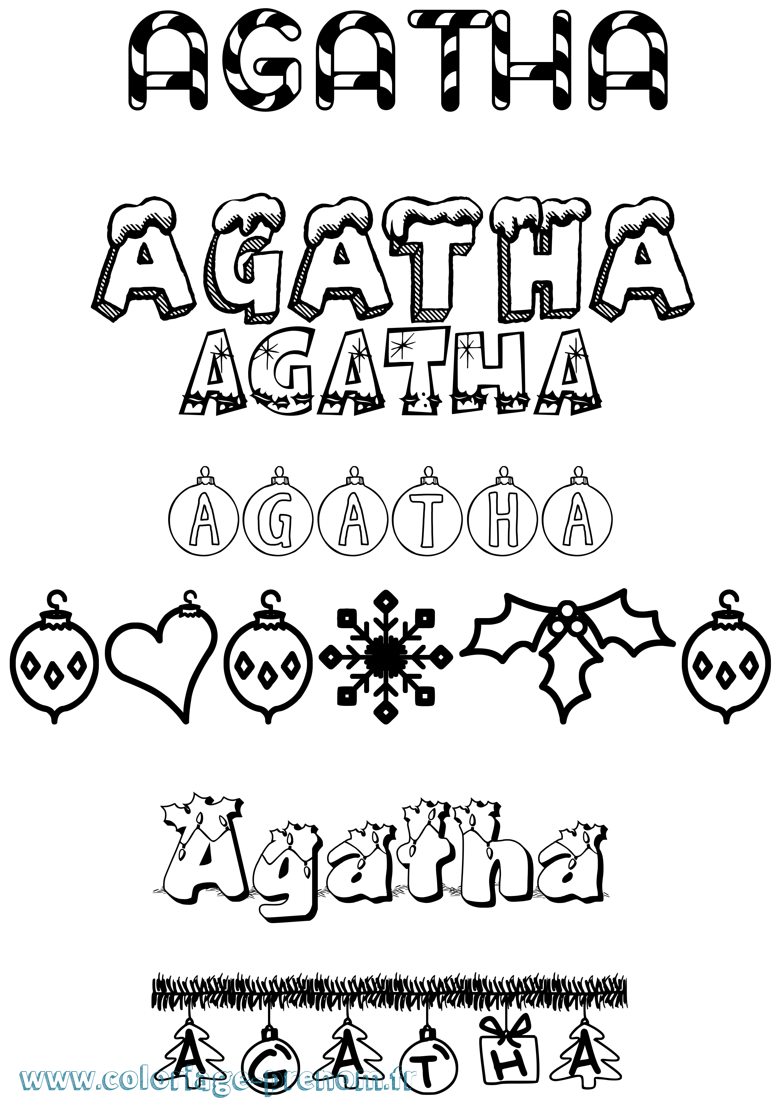 Coloriage Agatha Noël Coloriage prénom Agatha Noël