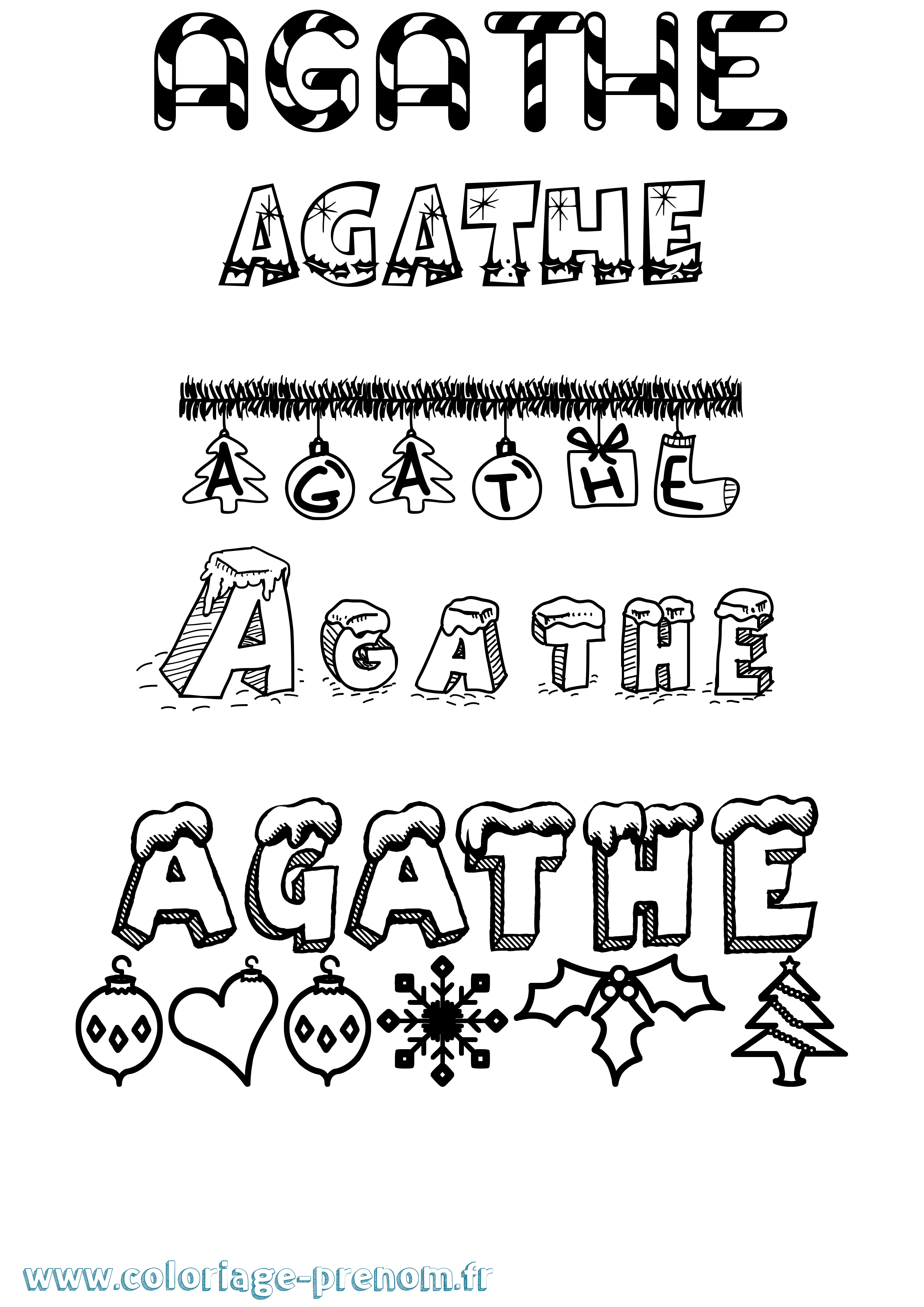 Coloriage prénom Agathe Noël