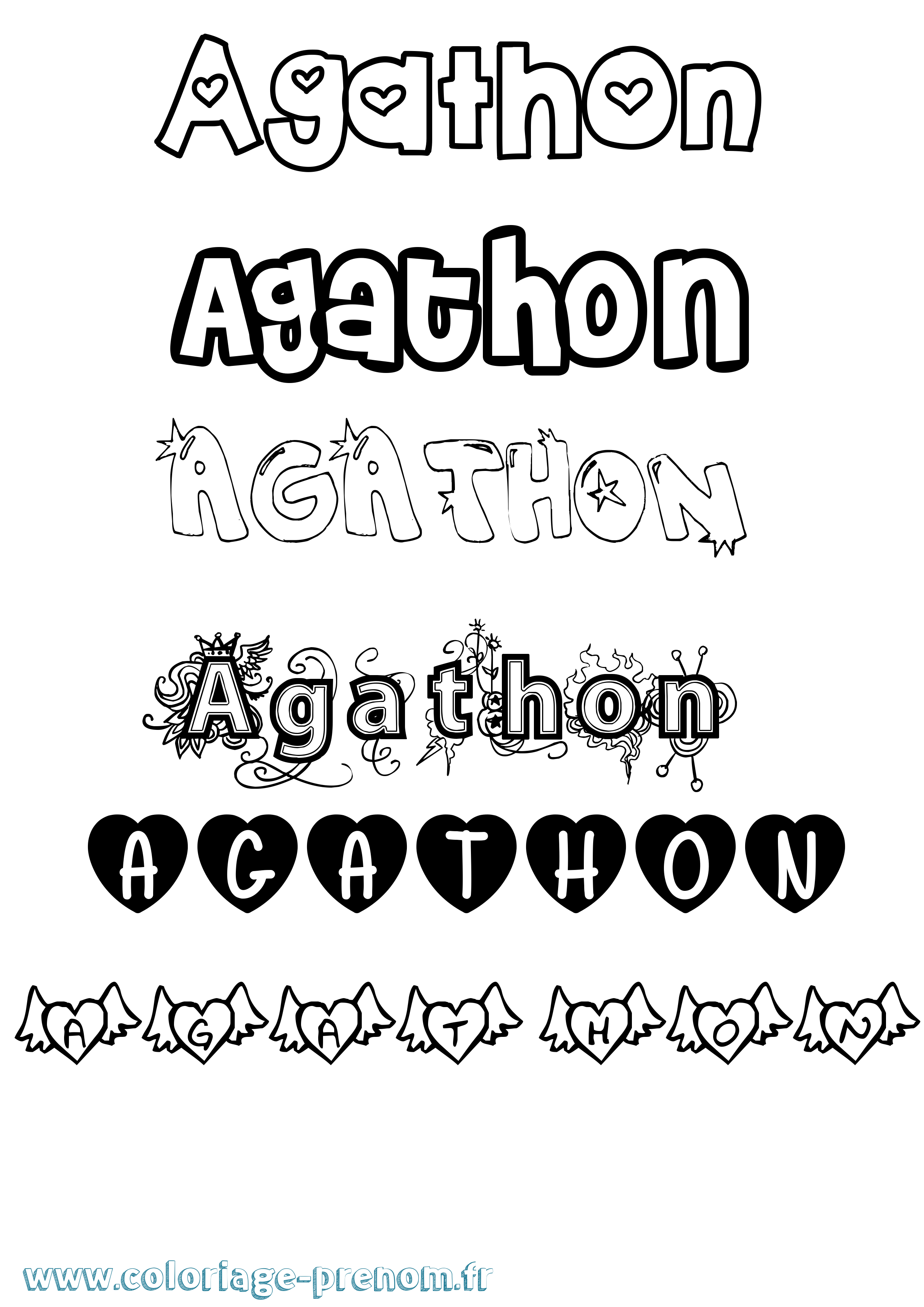 Coloriage prénom Agathon Girly