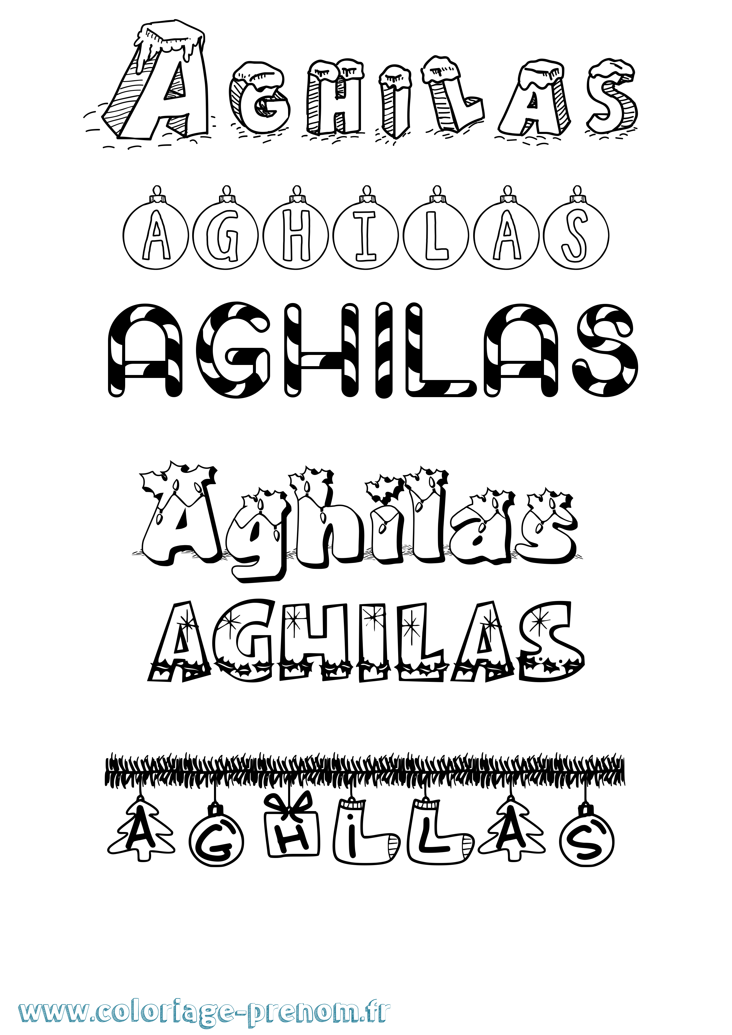 Coloriage Aghilas Noël Coloriage prénom Aghilas Noël