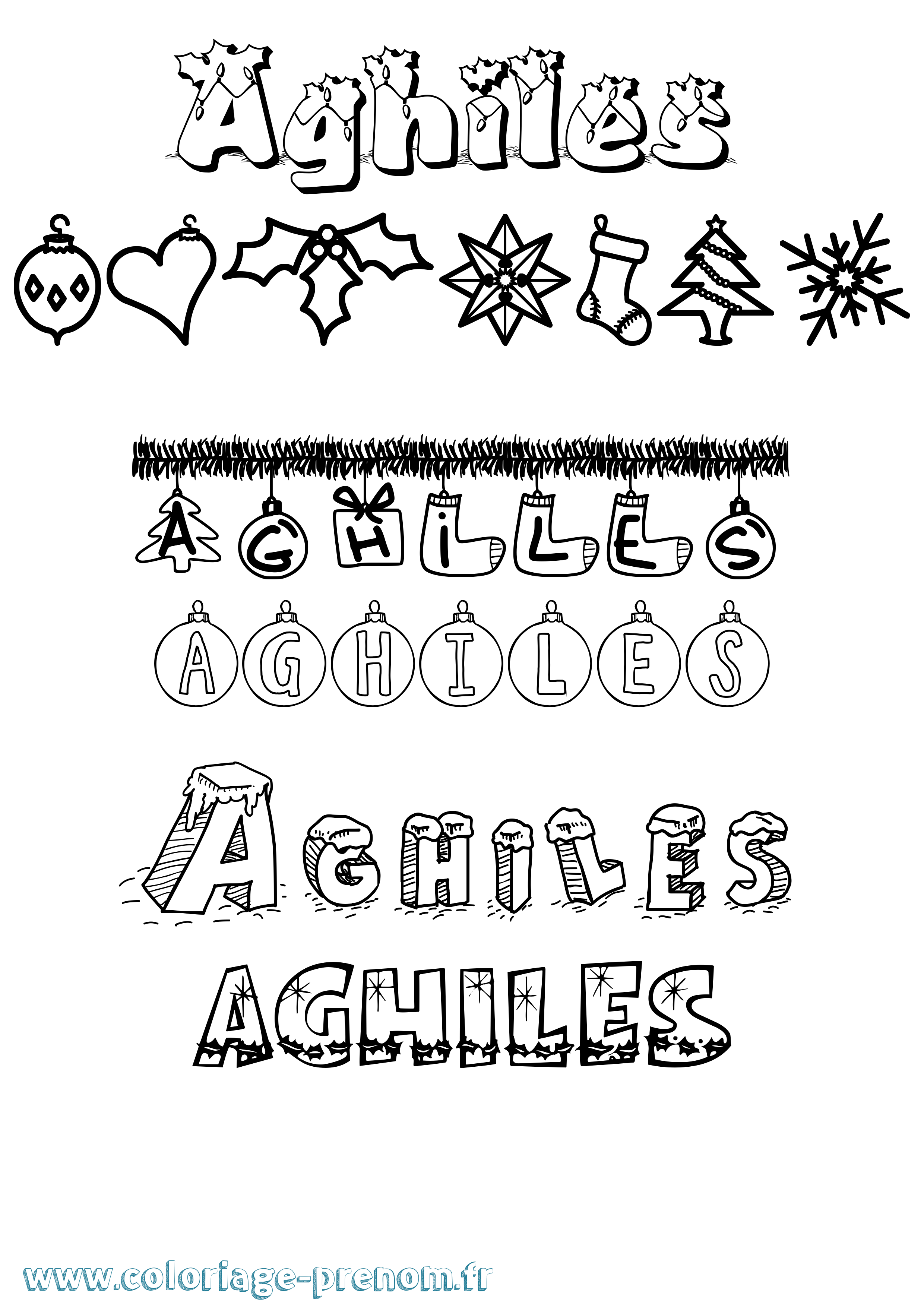 Coloriage Aghiles Noël Coloriage prénom Aghiles Noël