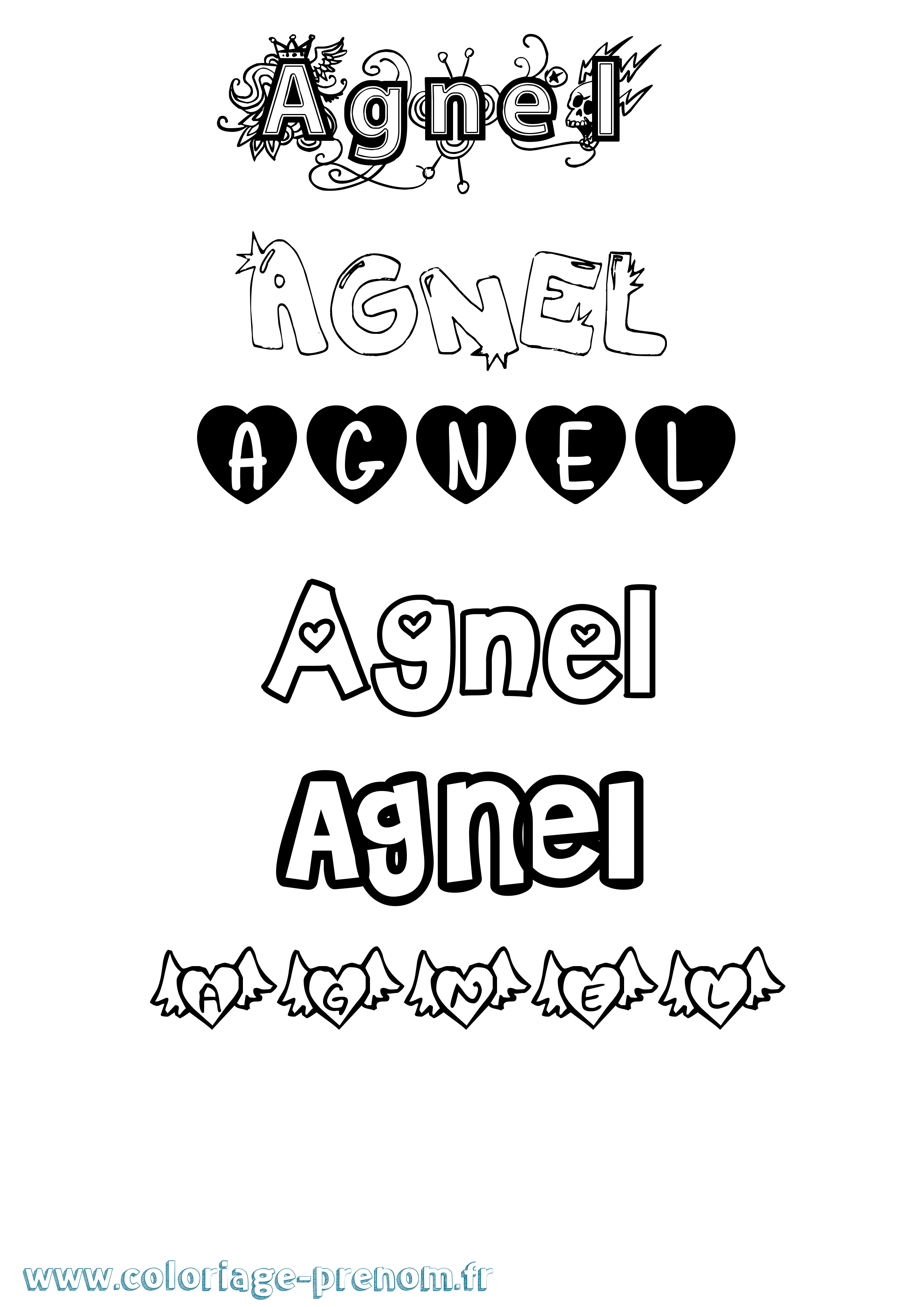 Coloriage prénom Agnel Girly