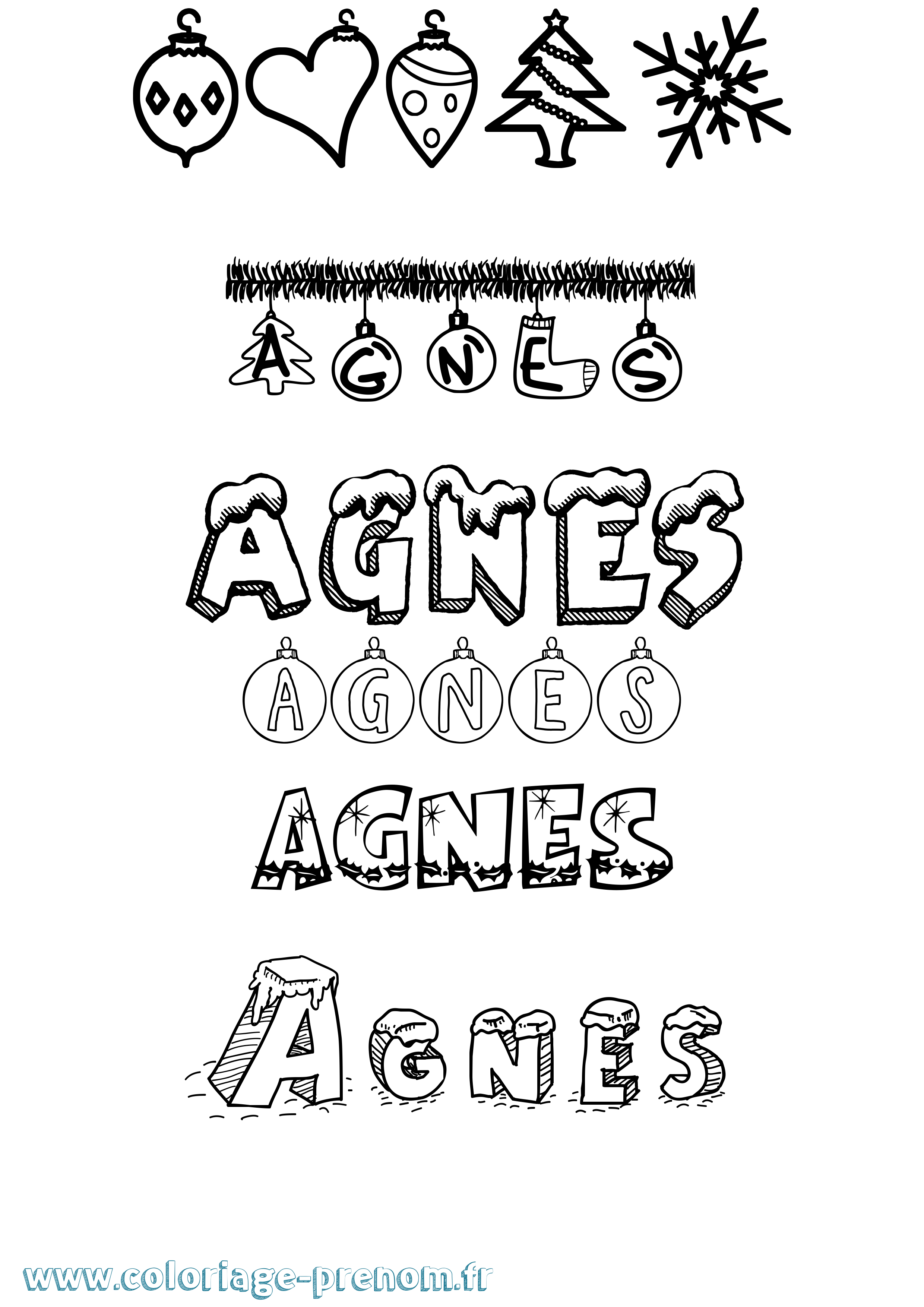 Coloriage prénom Agnes Noël