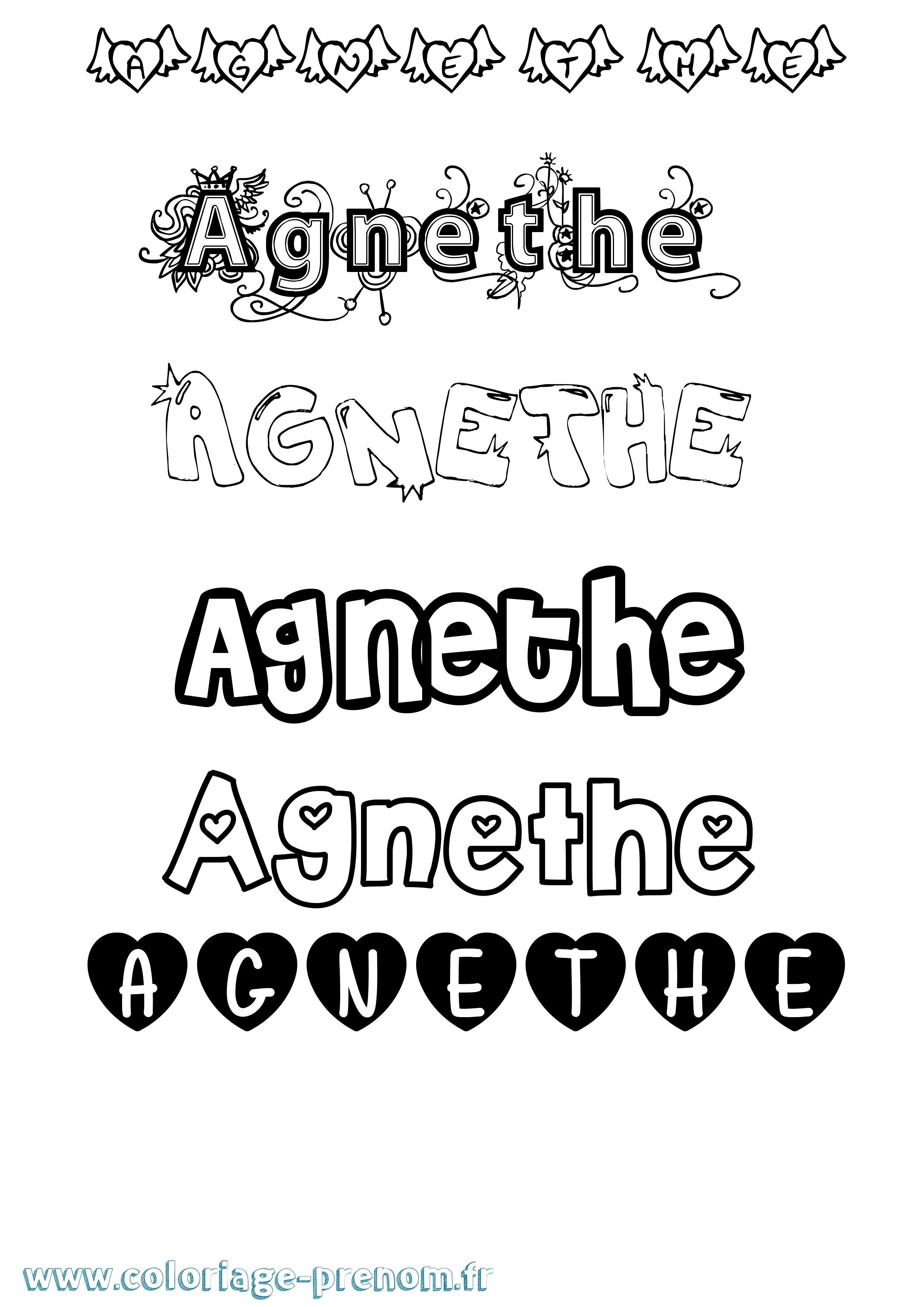 Coloriage prénom Agnethe Girly