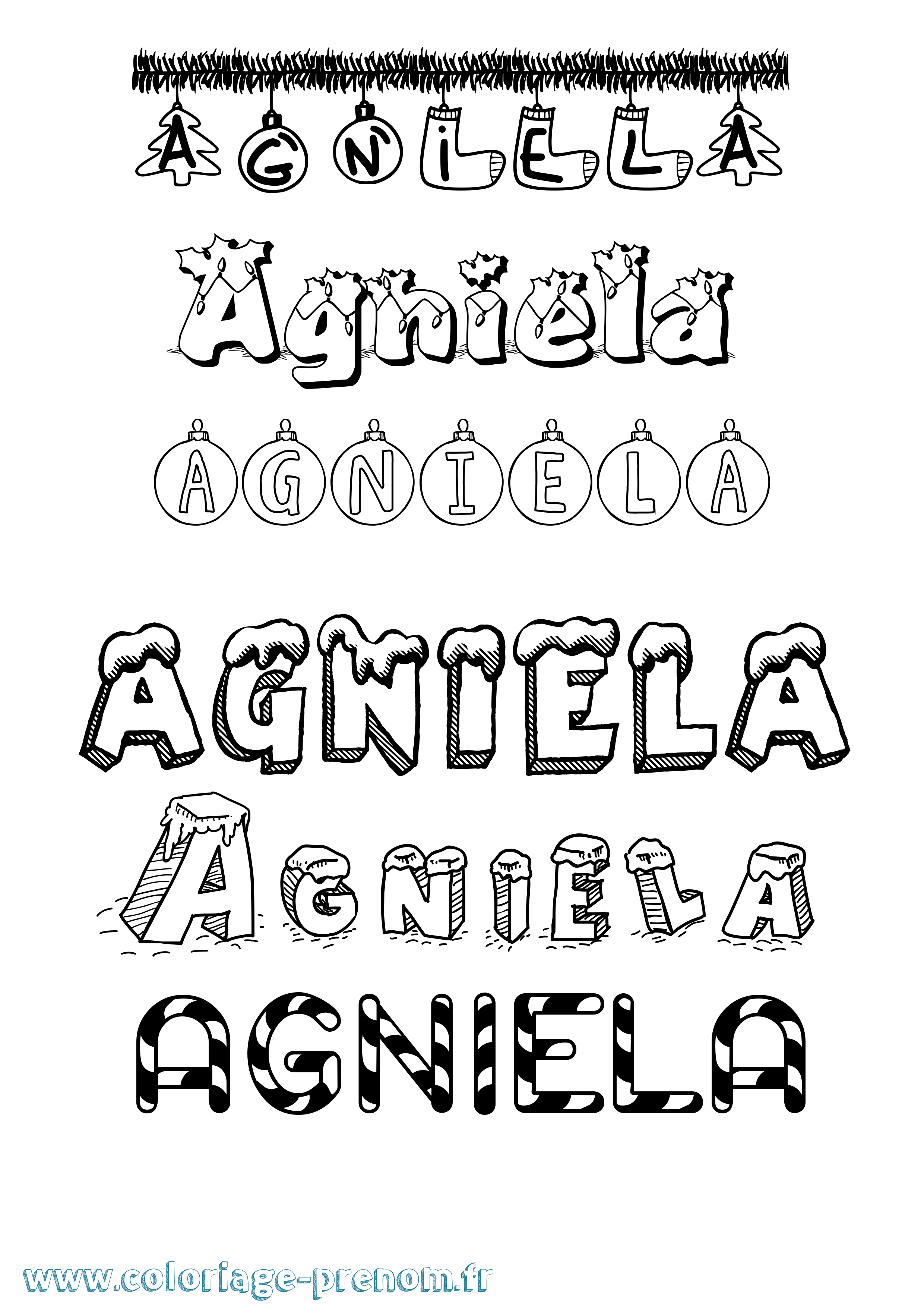 Coloriage prénom Agniela Noël