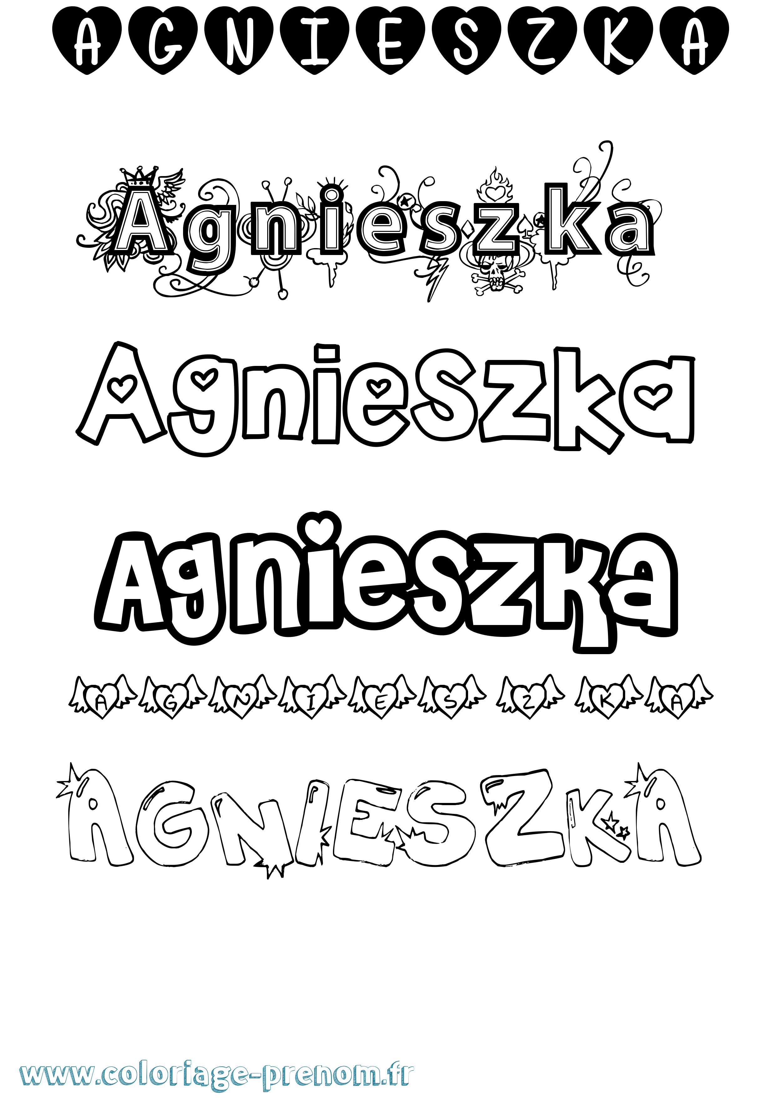 Coloriage prénom Agnieszka Girly