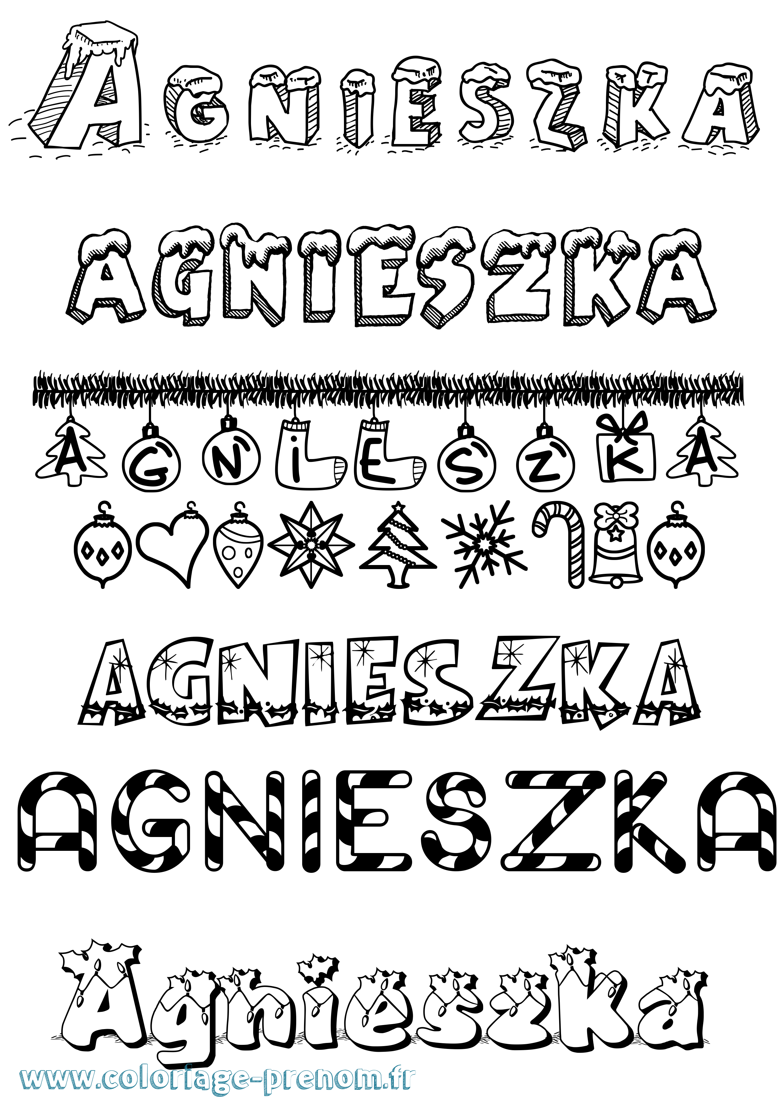 Coloriage Agnieszka Noël Coloriage prénom Agnieszka Noël