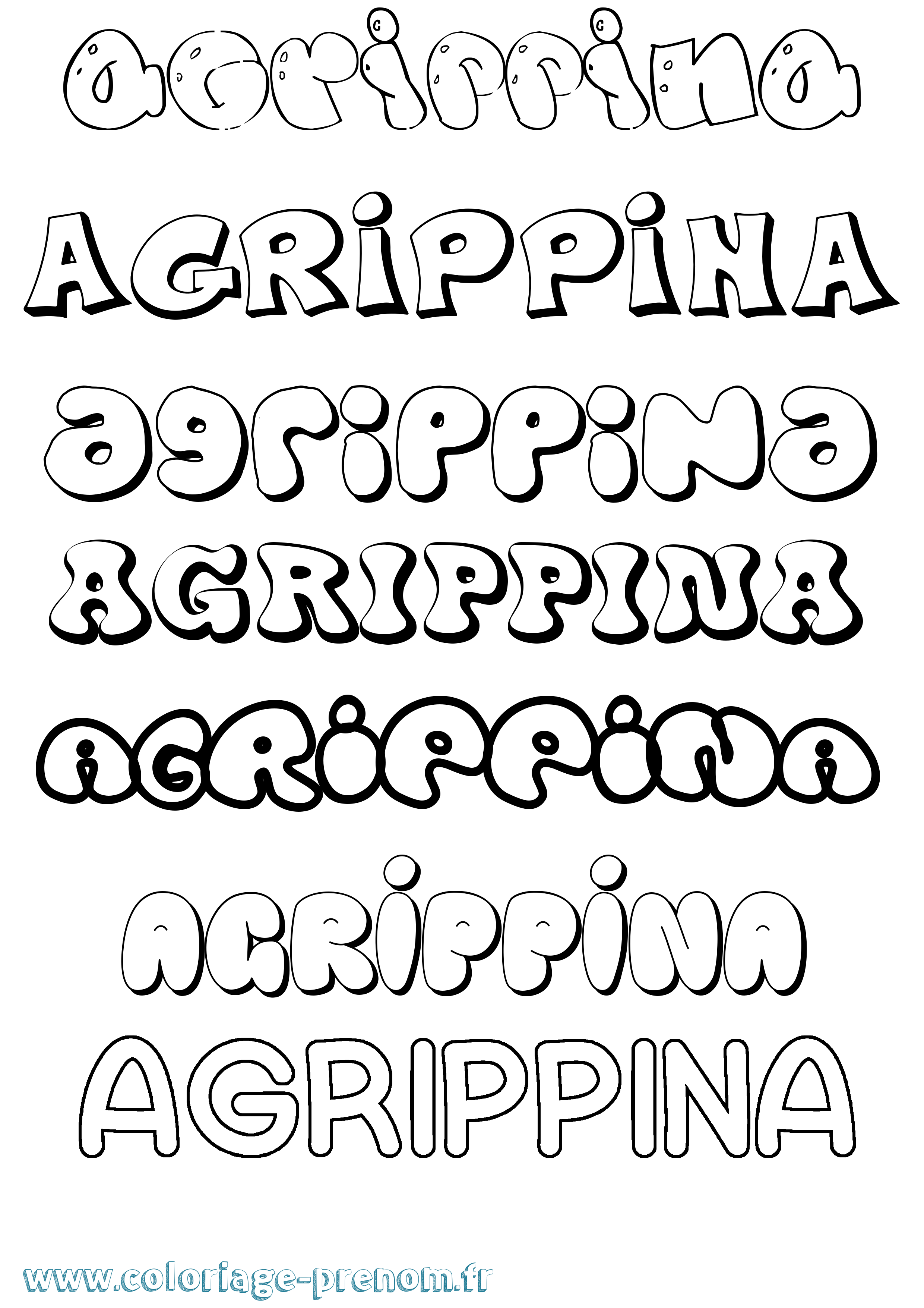Coloriage prénom Agrippina Bubble