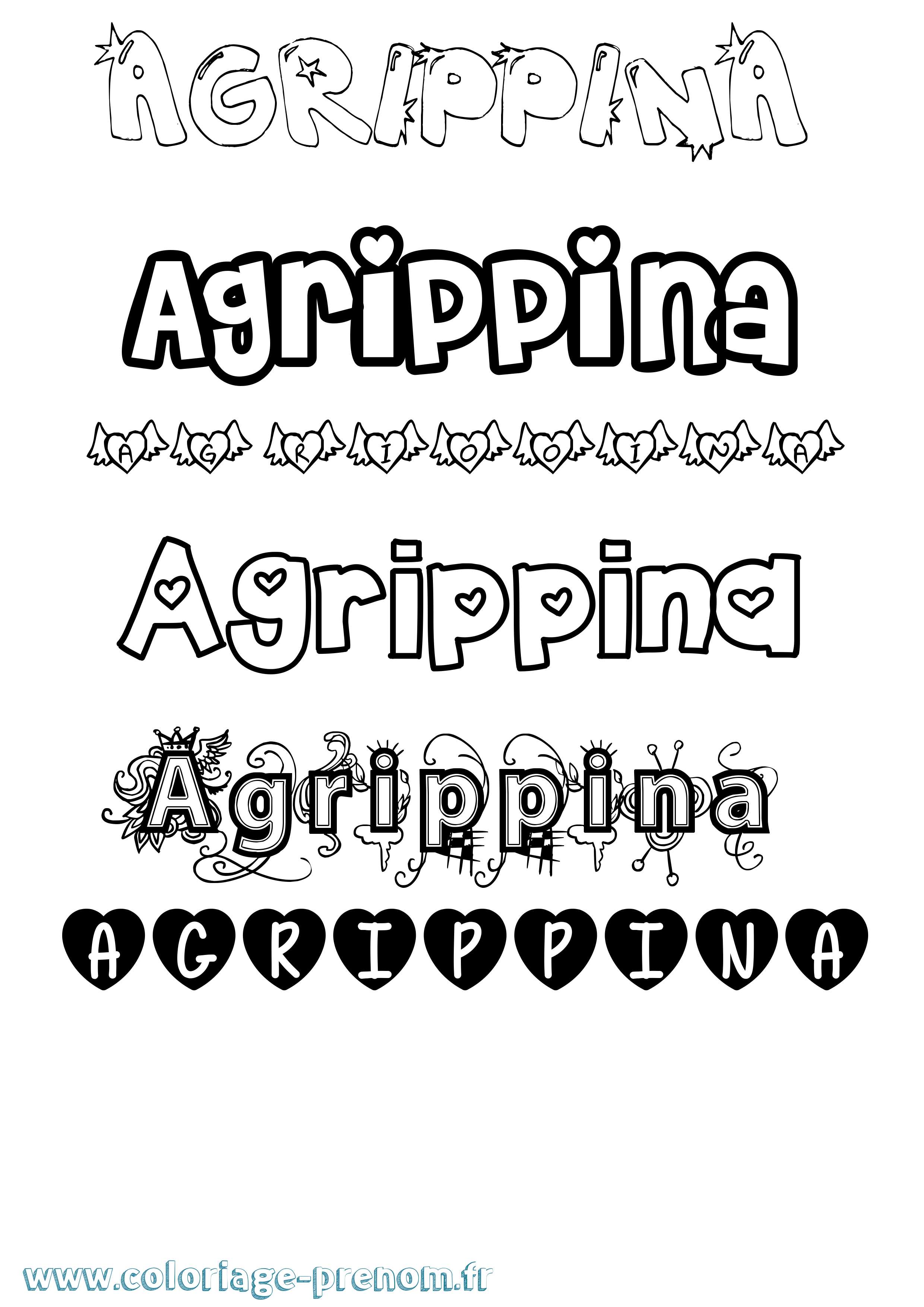 Coloriage prénom Agrippina Girly