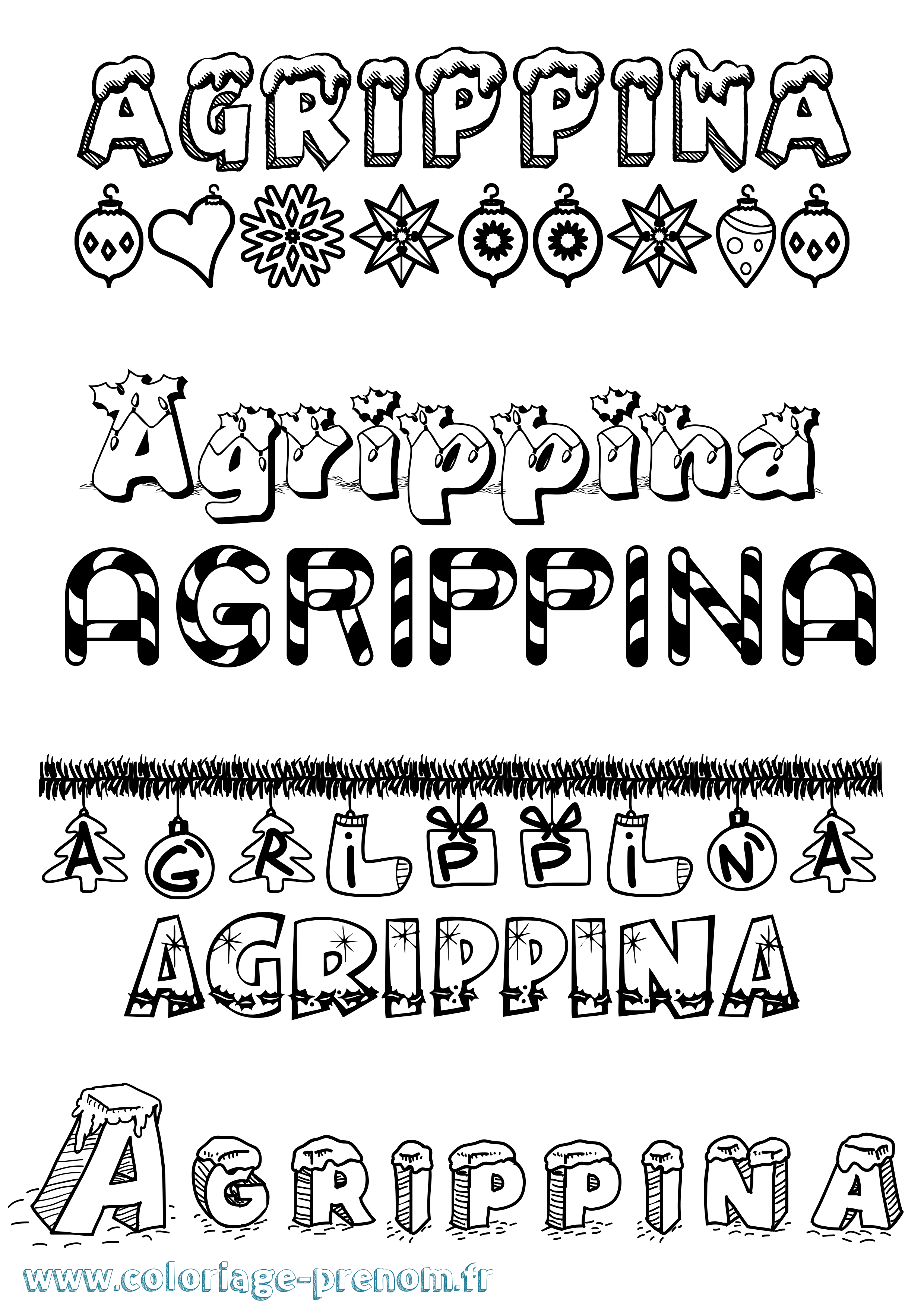 Coloriage Agrippina Noël Coloriage prénom Agrippina Noël