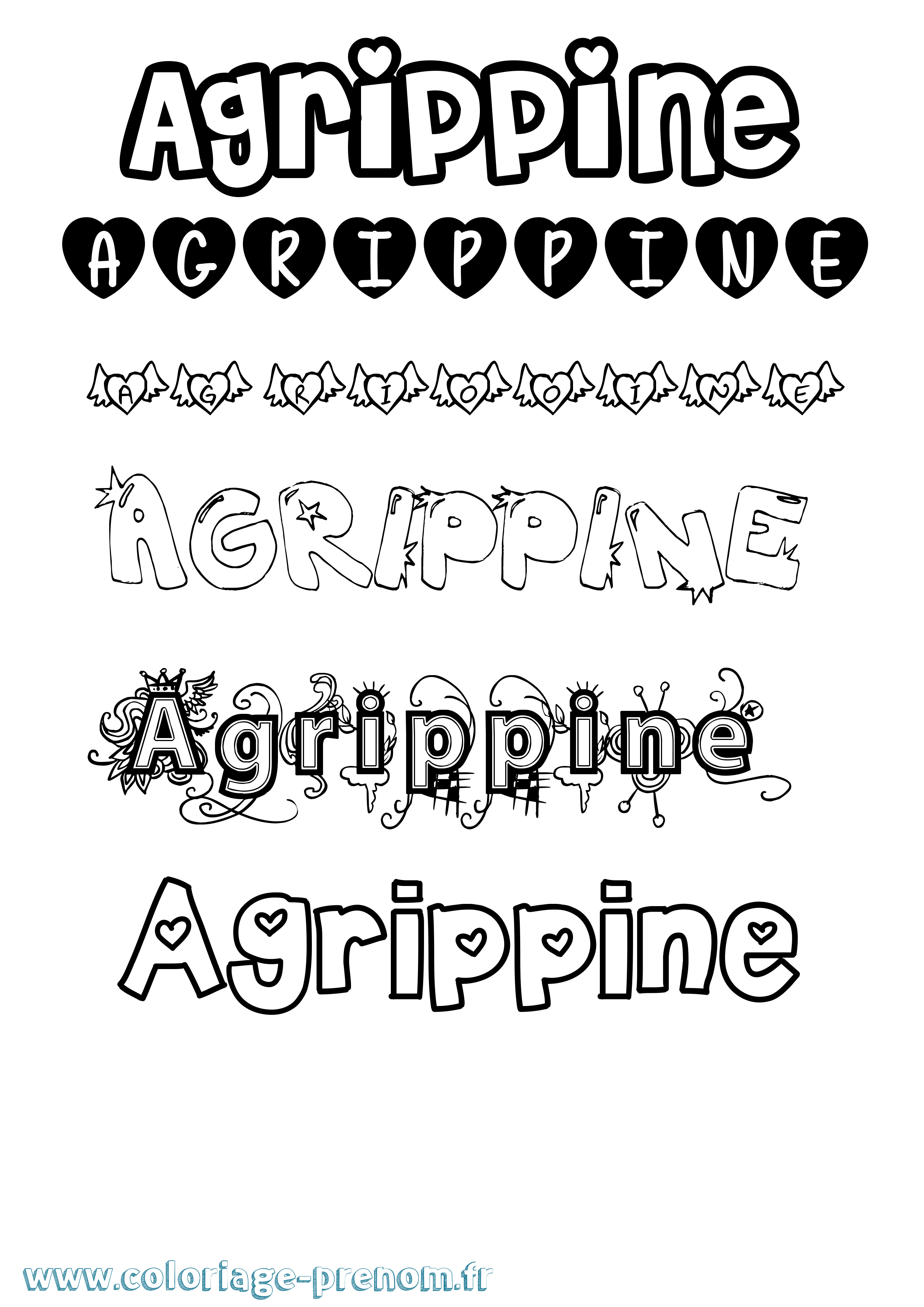 Coloriage Agrippine Girly Coloriage prénom Agrippine Girly