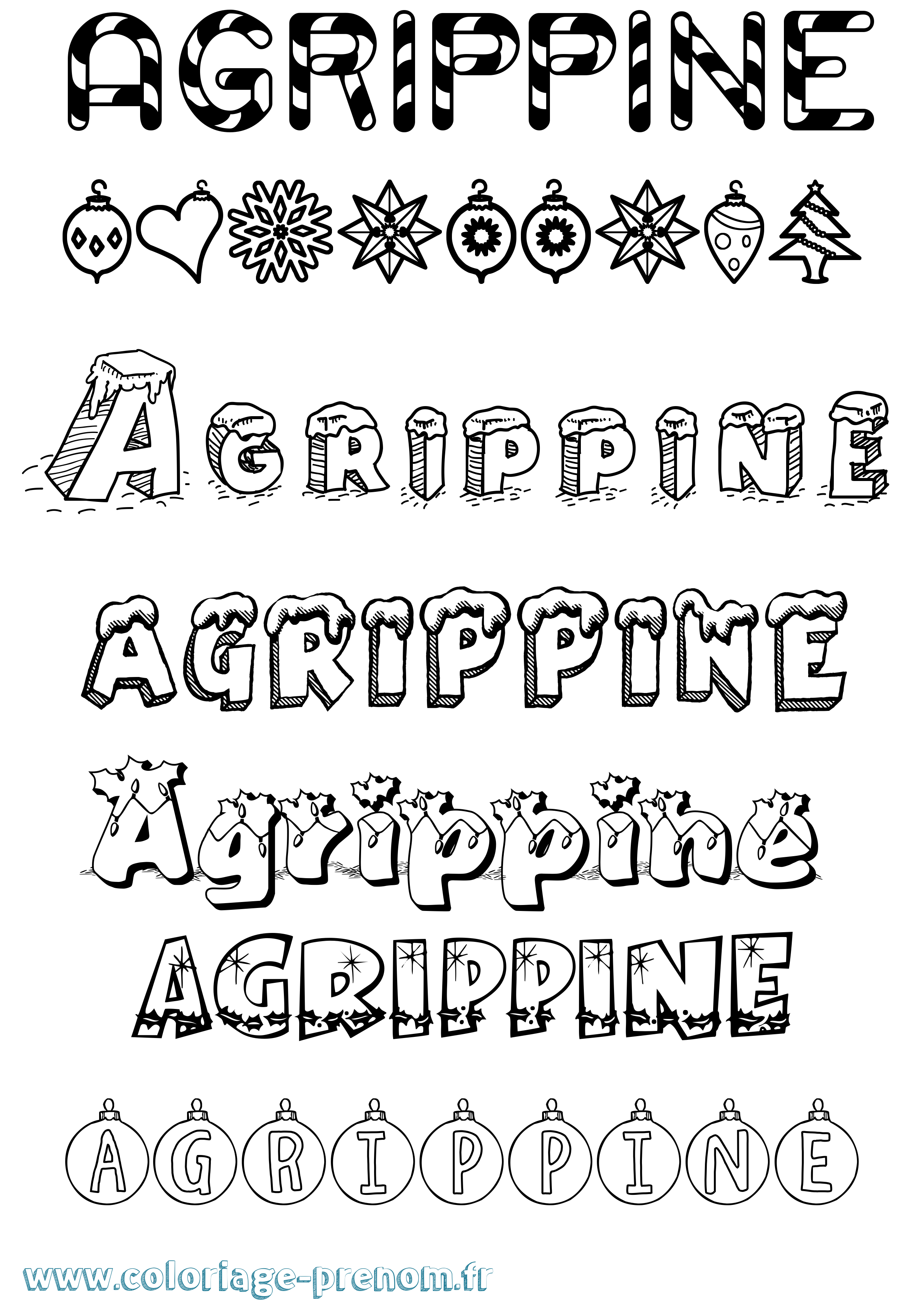 Coloriage Agrippine Noël Coloriage prénom Agrippine Noël