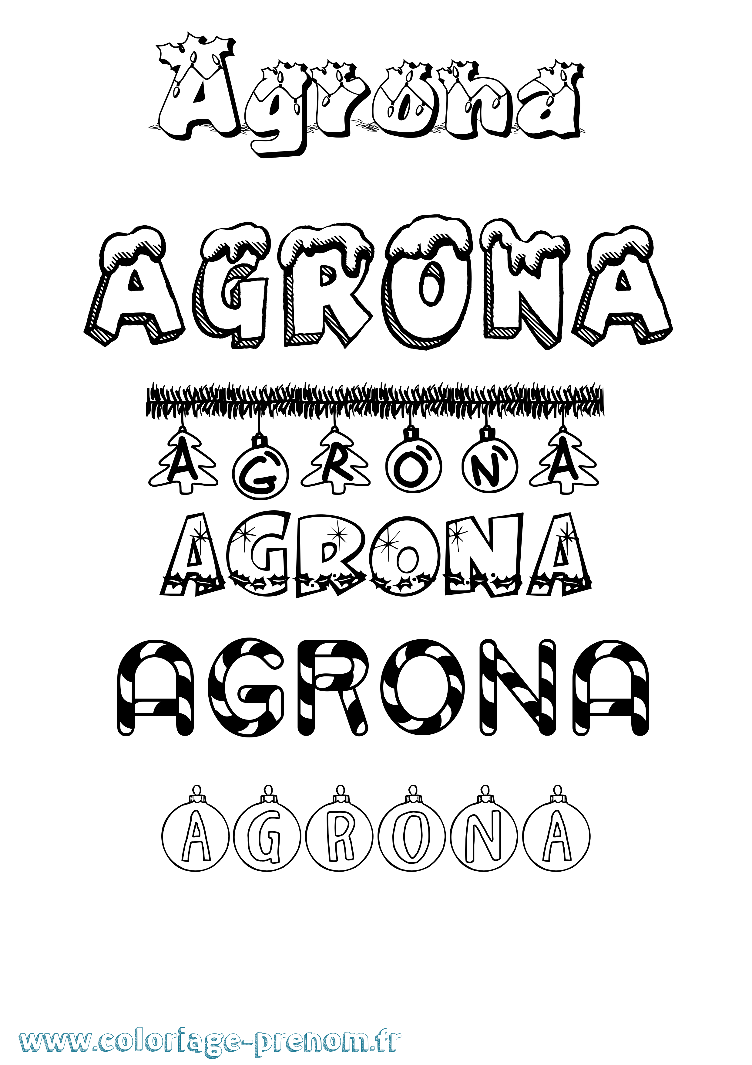 Coloriage Agrona Noël Coloriage prénom Agrona Noël