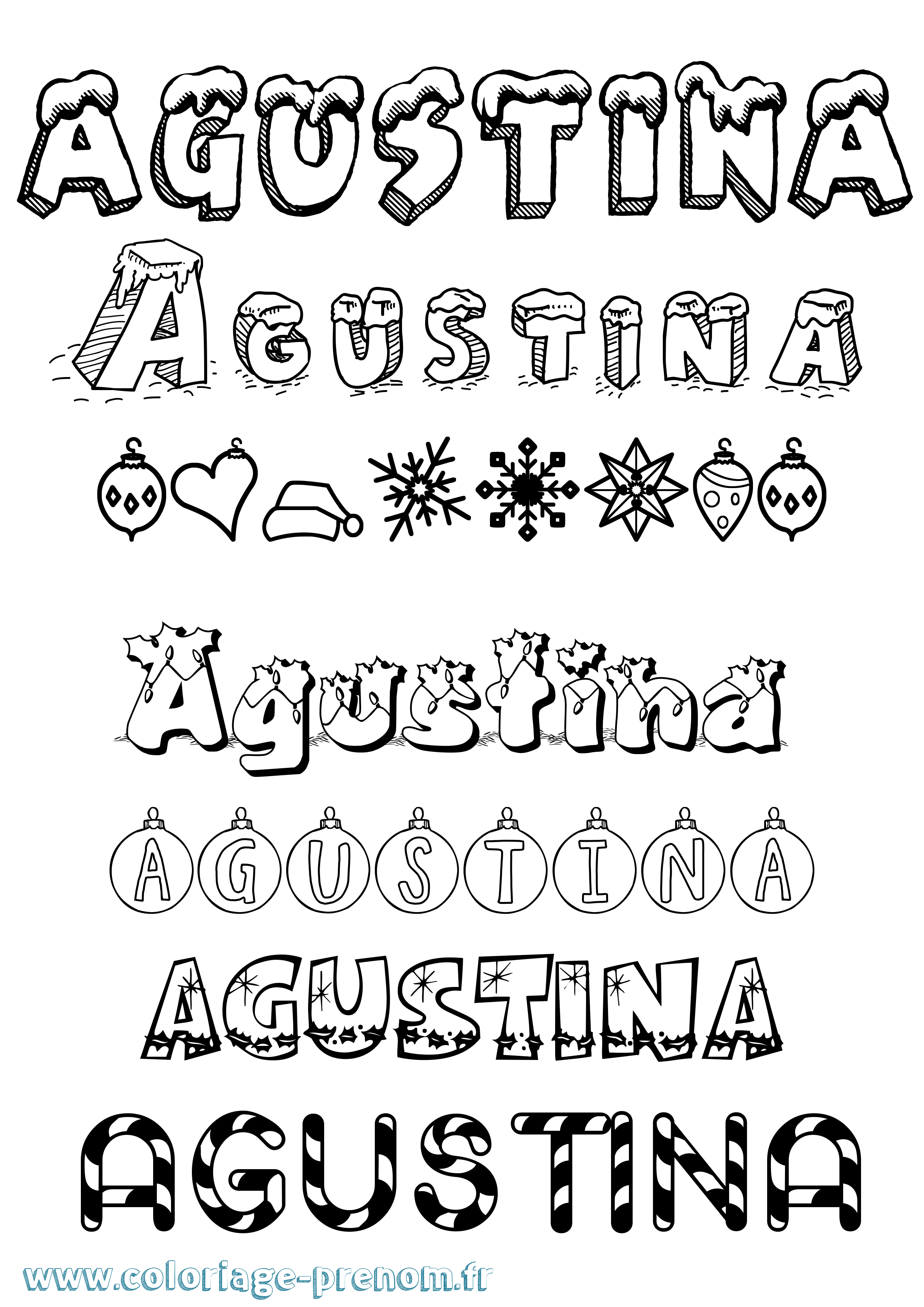 Coloriage Agustina Noël Coloriage prénom Agustina Noël