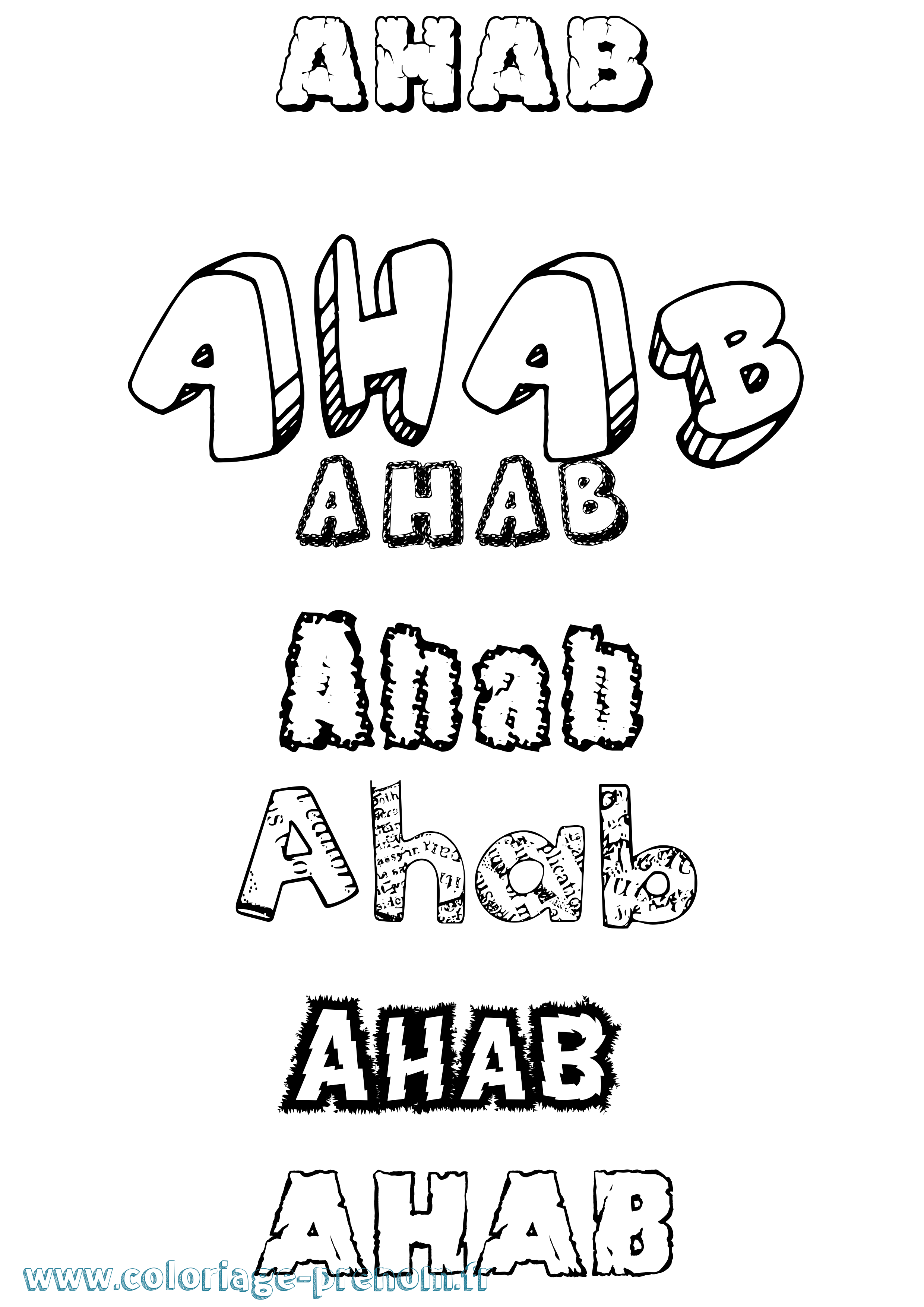 Coloriage prénom Ahab Destructuré