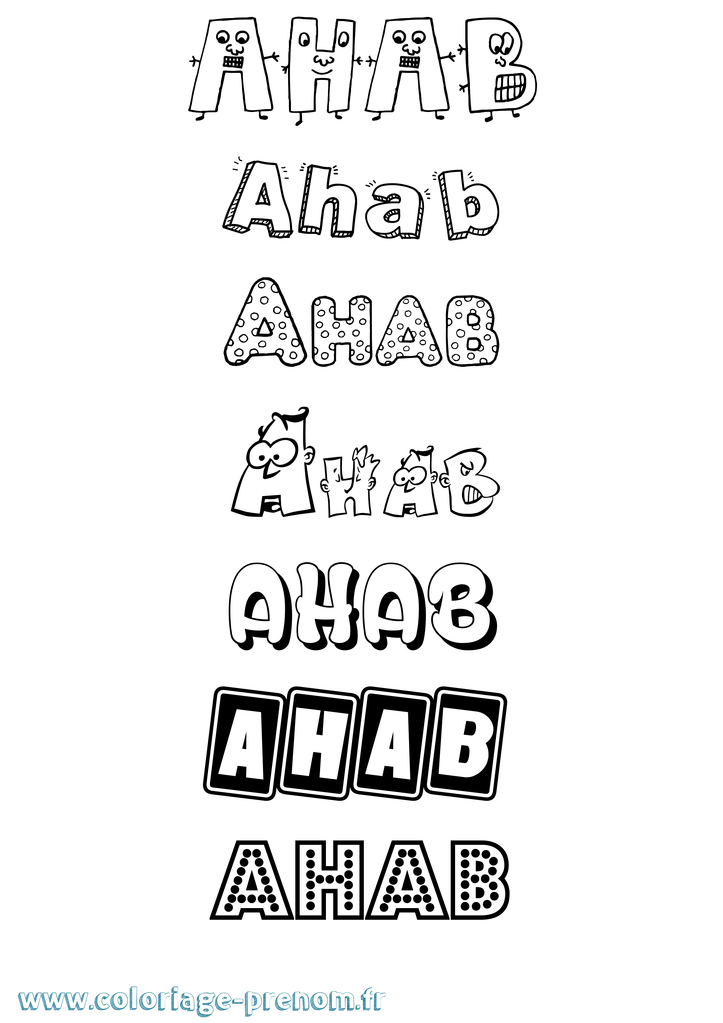 Coloriage prénom Ahab Fun