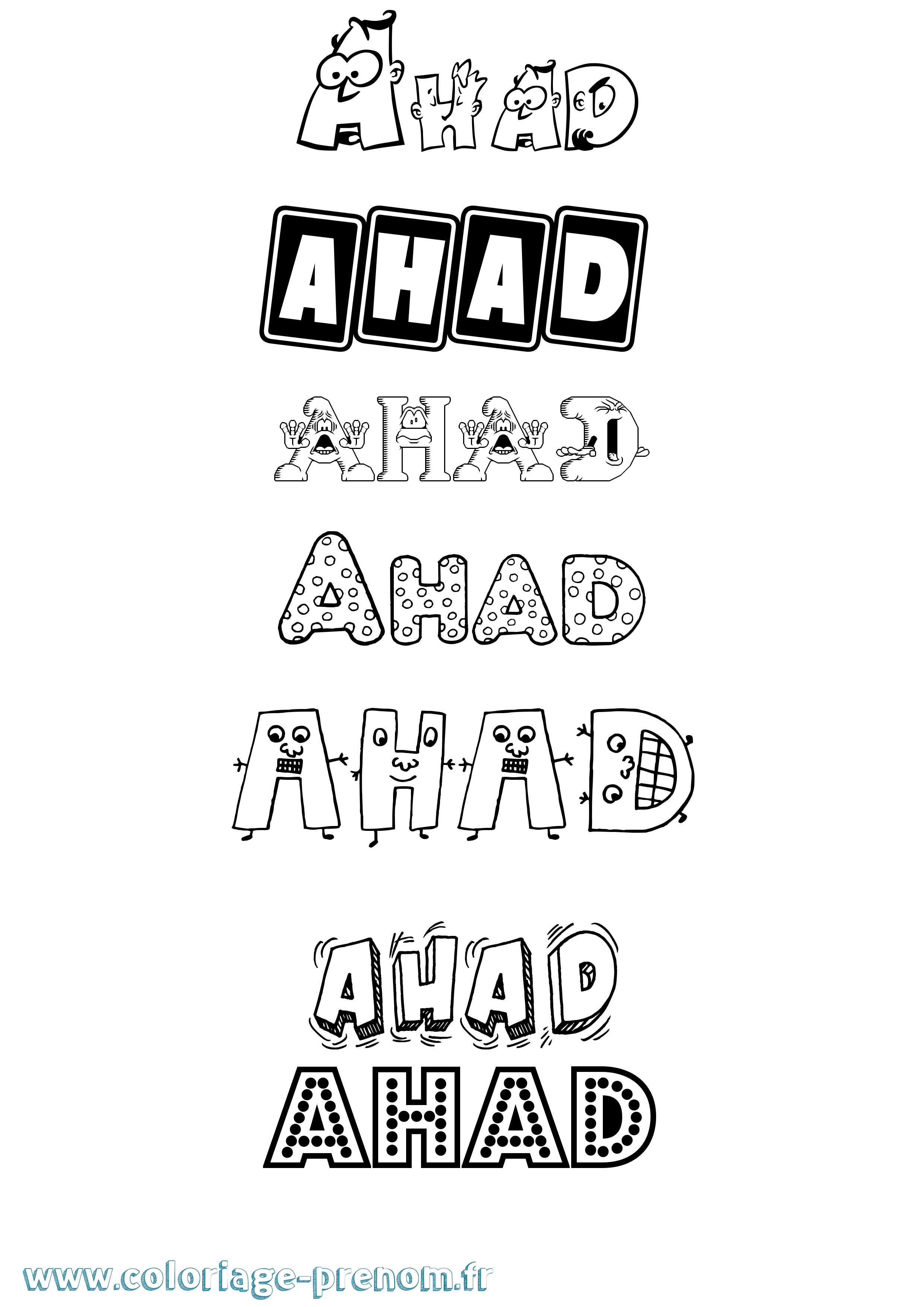 Coloriage prénom Ahad Fun