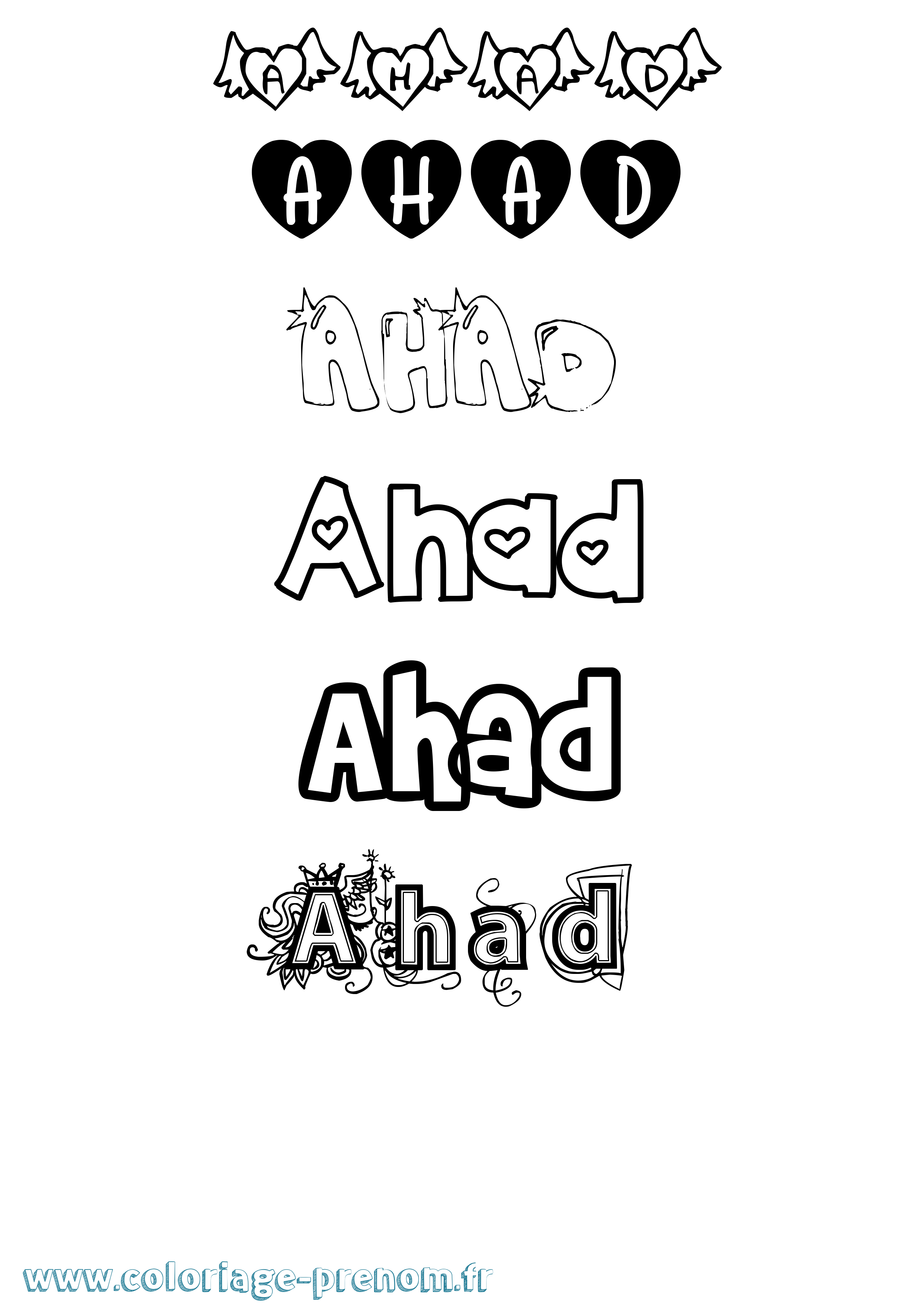 Coloriage Ahad Girly Coloriage prénom Ahad Girly