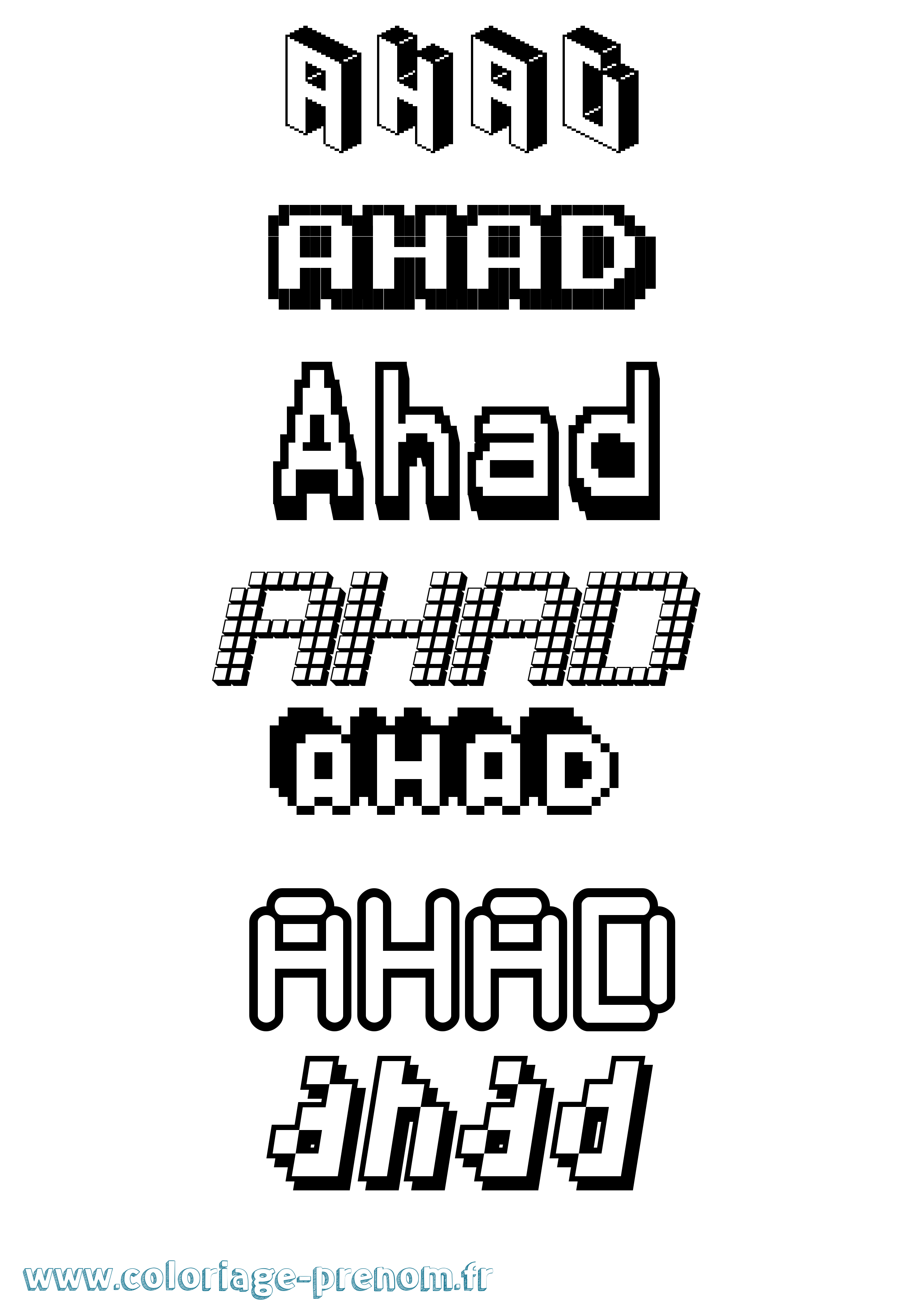 Coloriage prénom Ahad Pixel