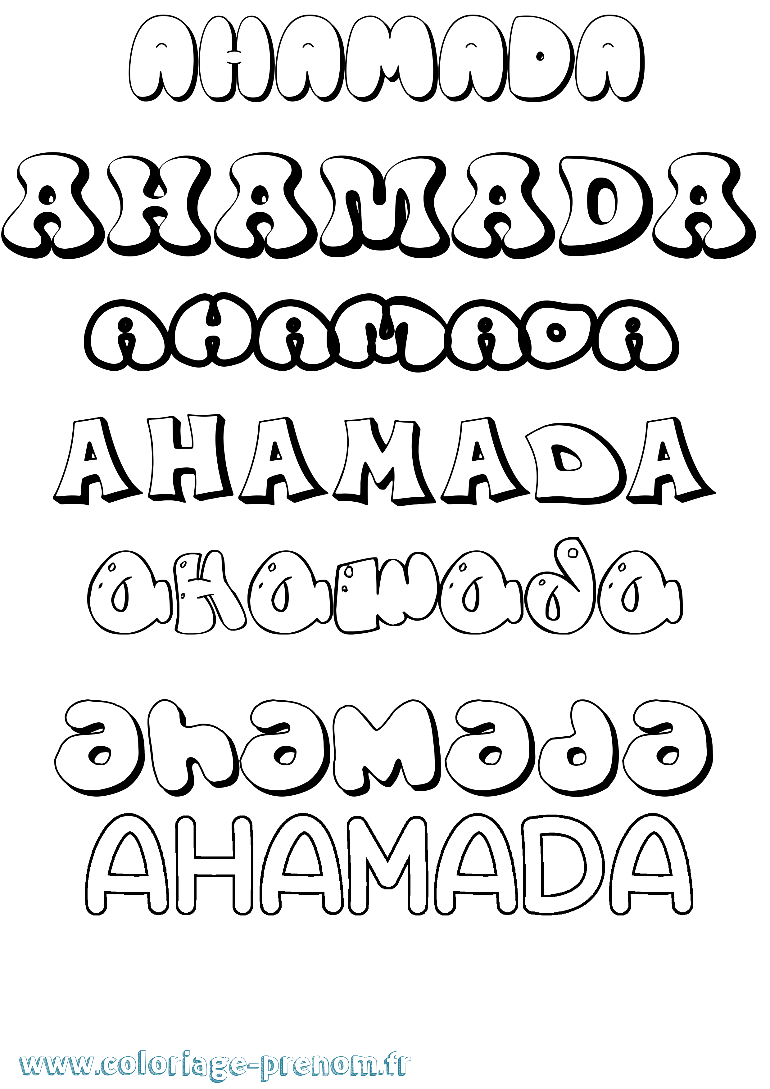 Coloriage prénom Ahamada Bubble