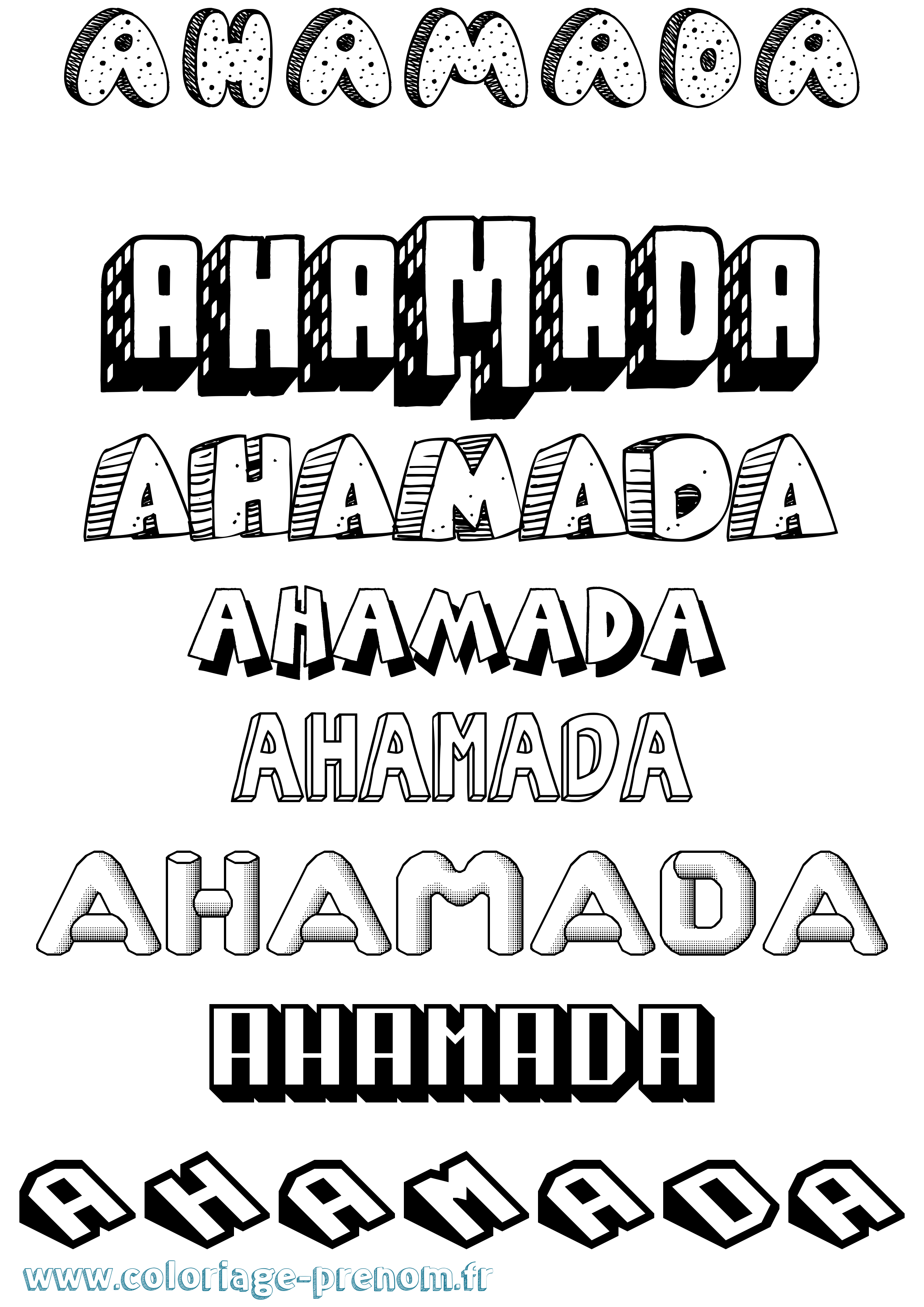 Coloriage prénom Ahamada Effet 3D