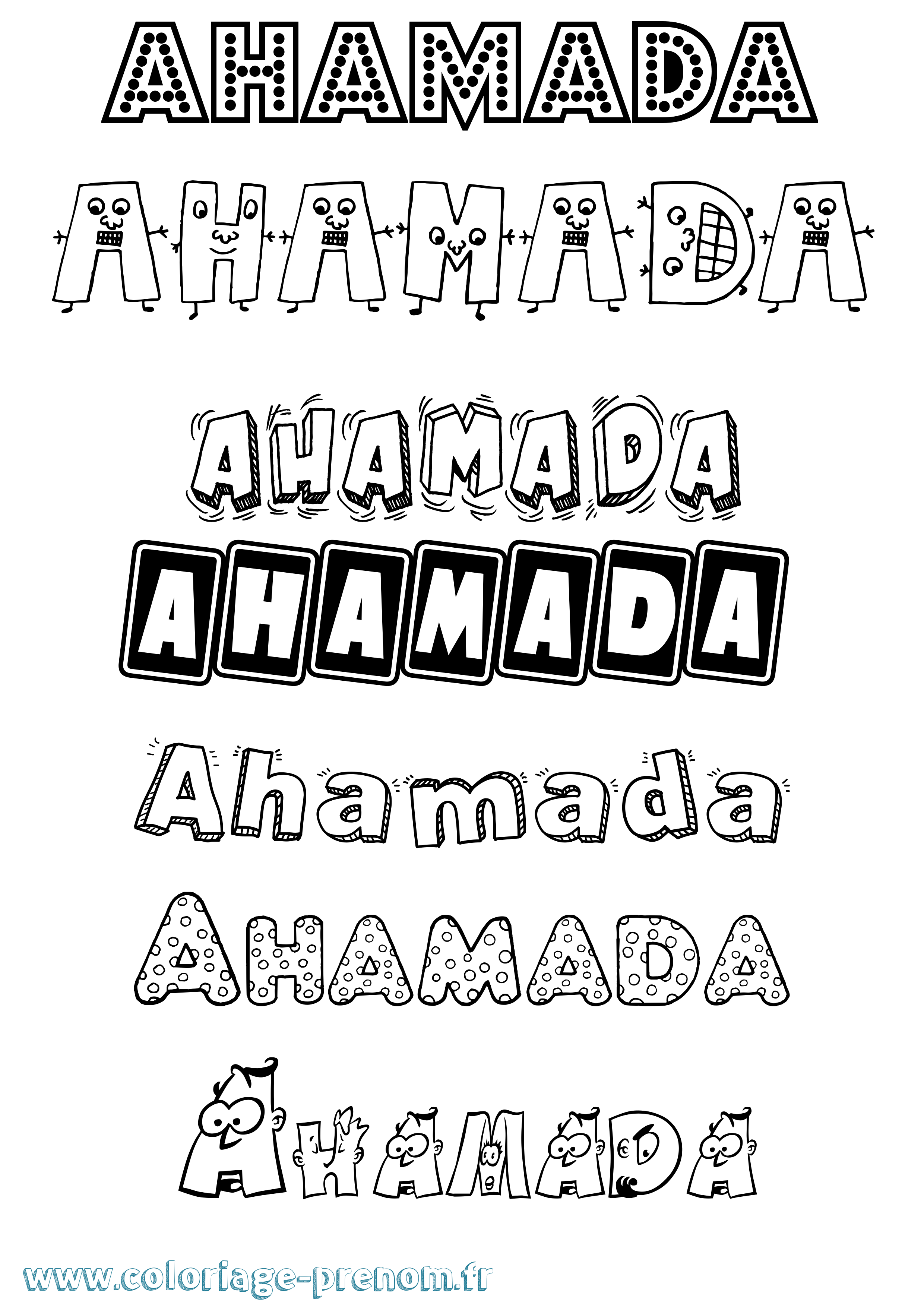Coloriage prénom Ahamada Fun