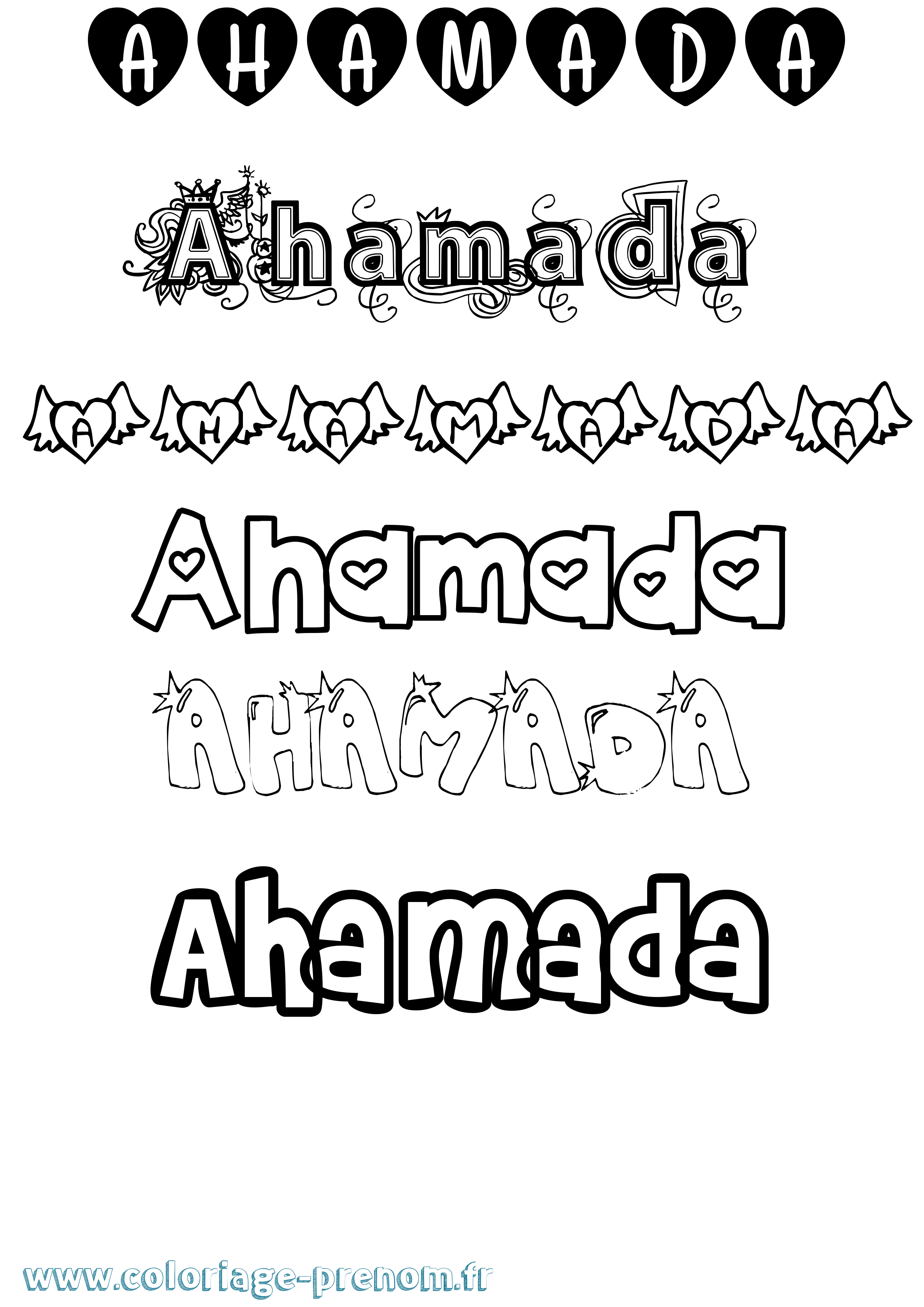 Coloriage prénom Ahamada Girly