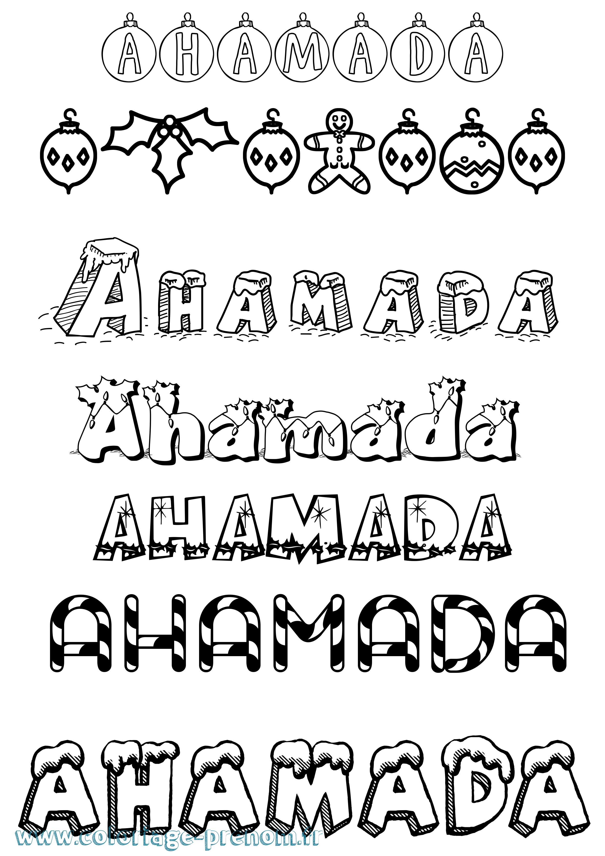 Coloriage prénom Ahamada Noël