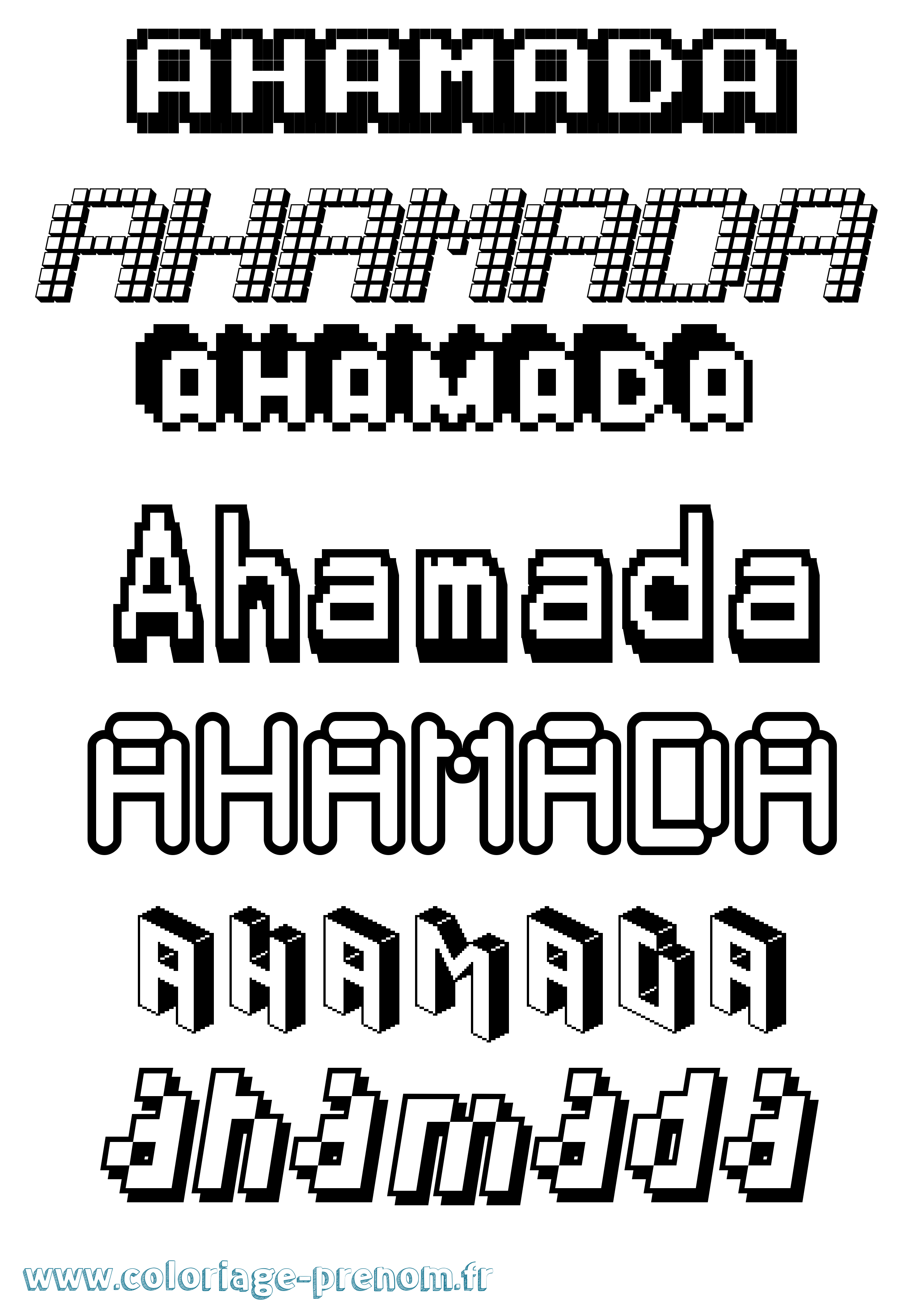 Coloriage prénom Ahamada Pixel