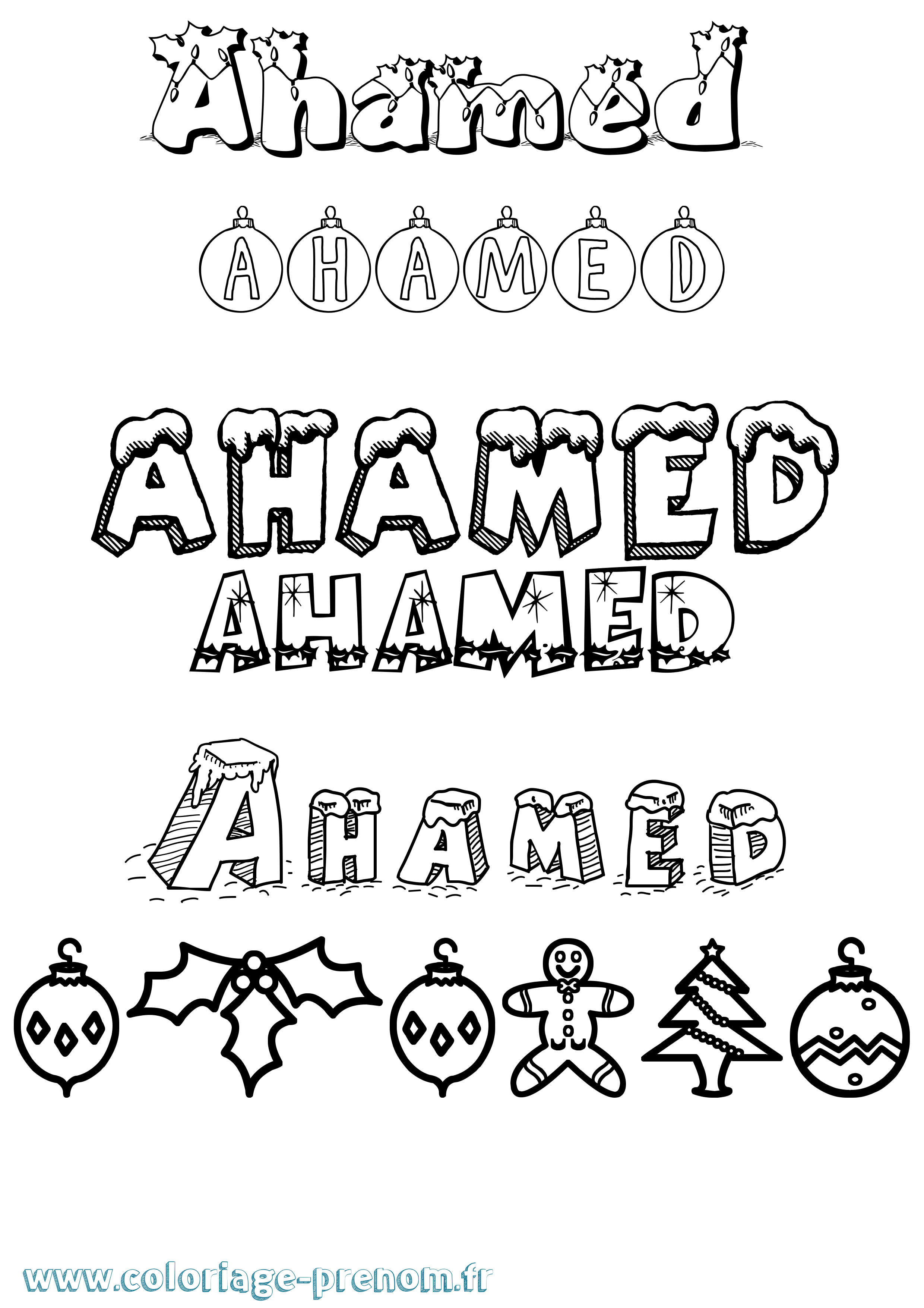 Coloriage Ahamed Noël Coloriage prénom Ahamed Noël